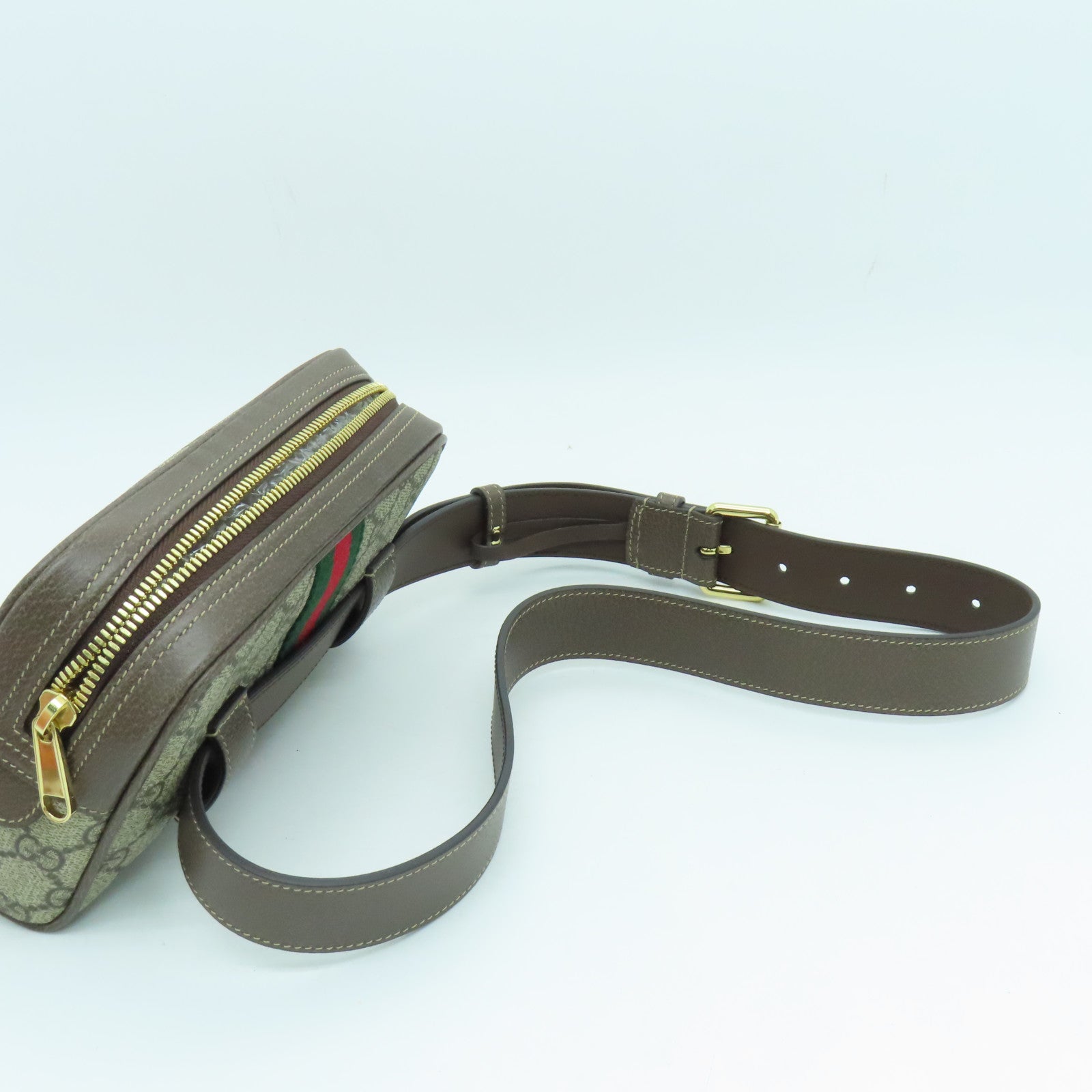 GUCCI Coated Canvas Waist Bag Gold Buckle Waist Bag Brown