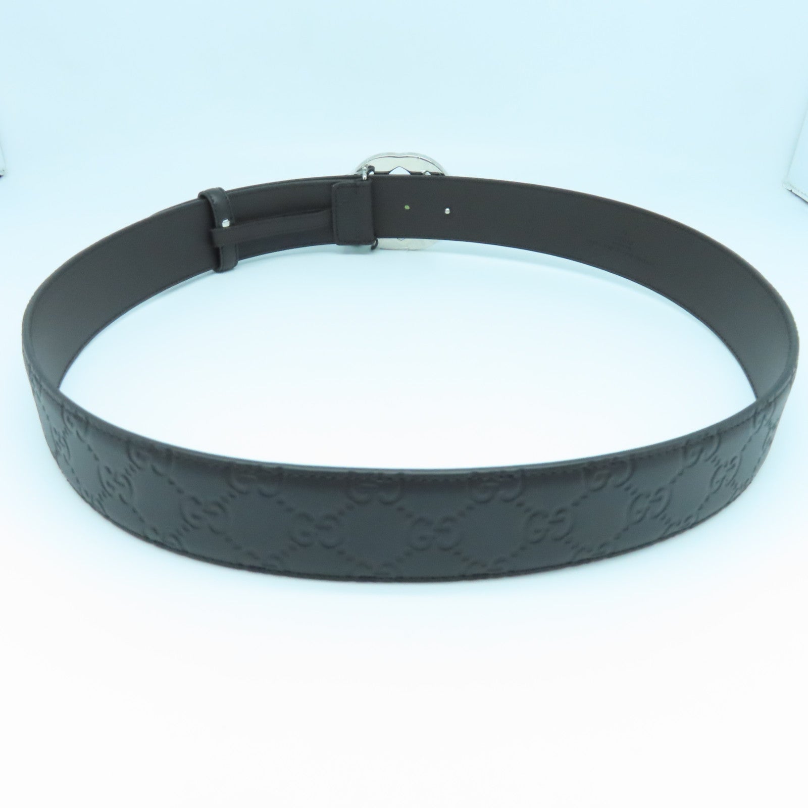 GUCCI Cowhide Leather Belt Silver Buckle Belt Brown