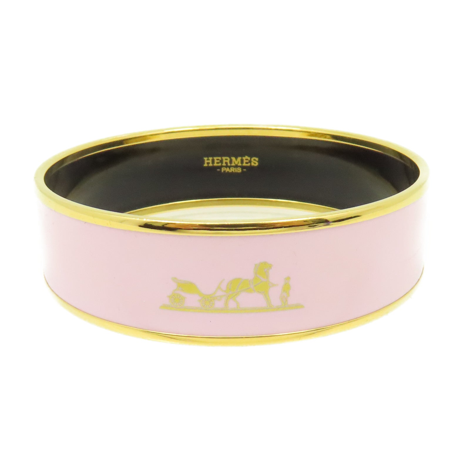 HERMES 【激減優惠】金屬Emaille Bangle手鐲粉紅色/金色