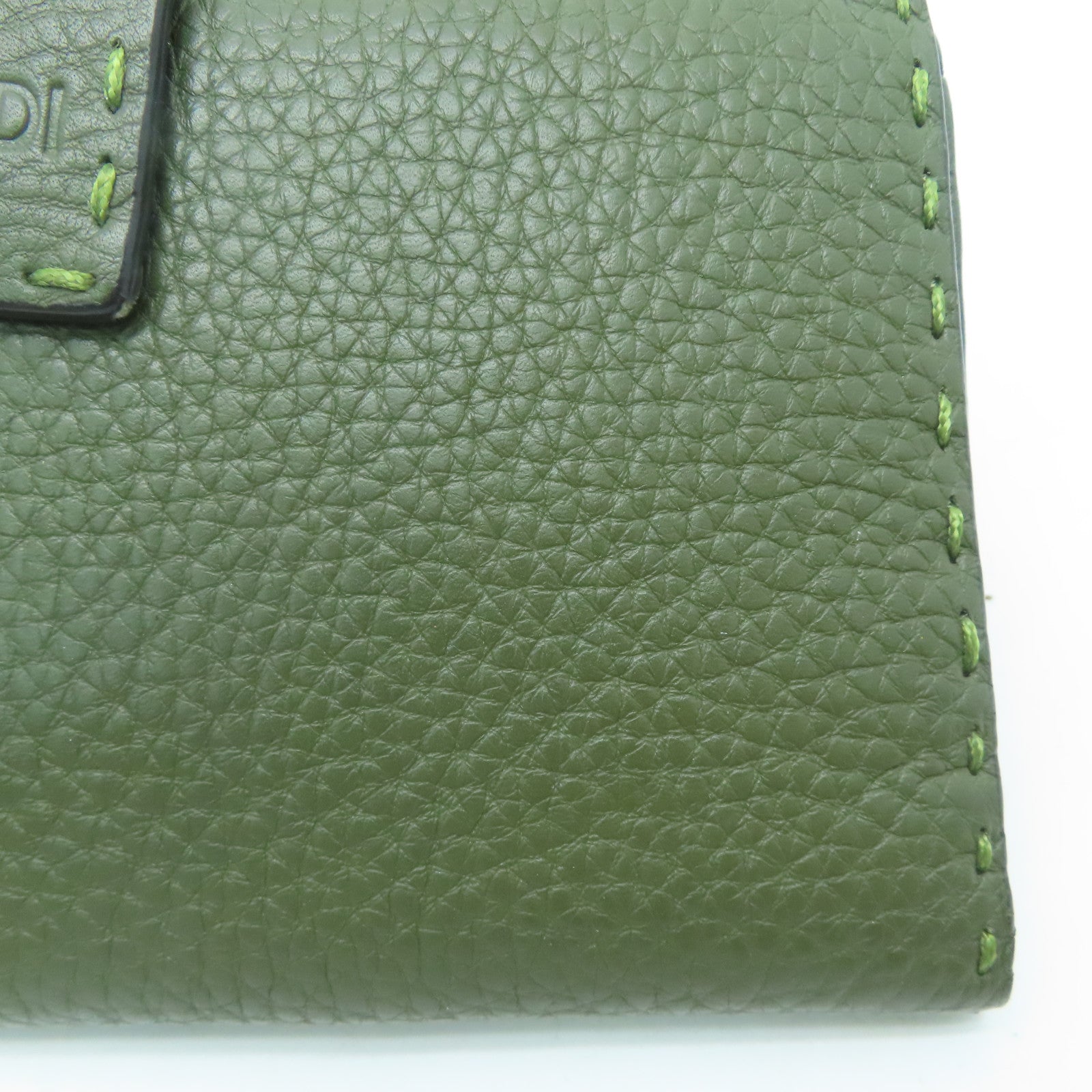 FENDI [Sharp Discount] Cowhide Leather Long Wallet Silver Buckle Wallet Green