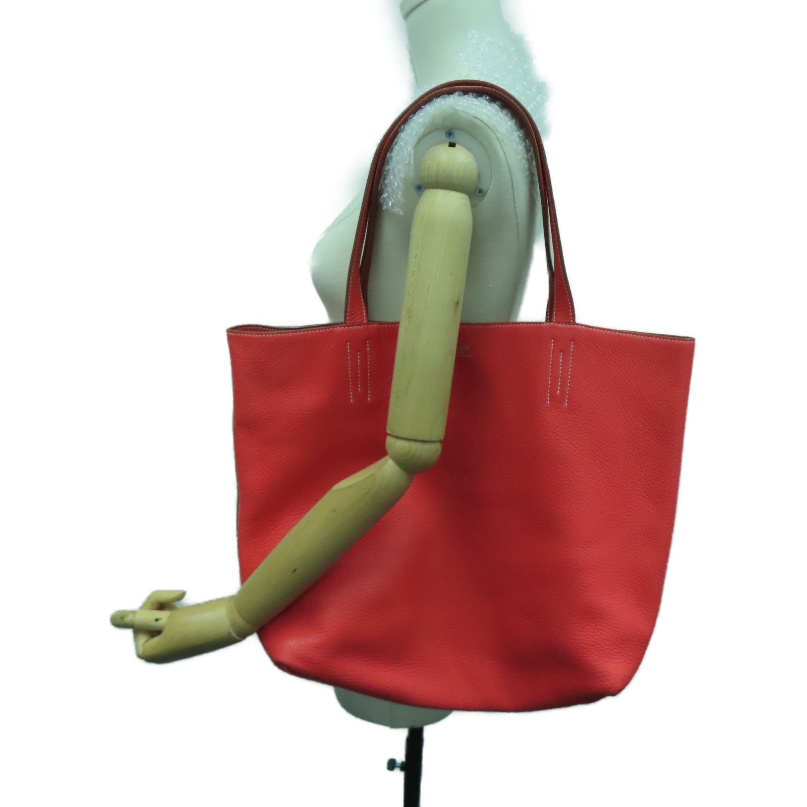 HERMES [Sharp Discount] Clemence Leather Double Sens Handle Bag / Shoulder Bag Red