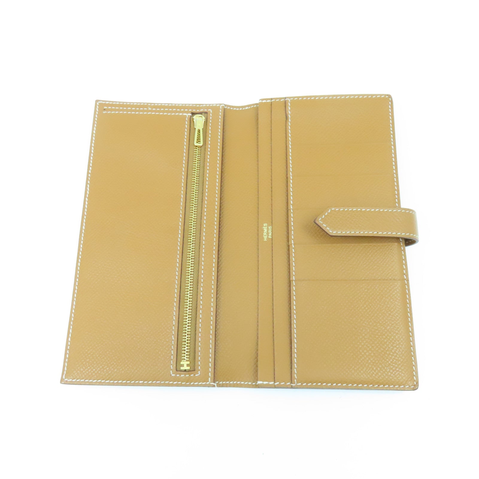 HERMES Veau Epsom Leather Bearn Long Wallet Gold Buckle Long Wallet Brown