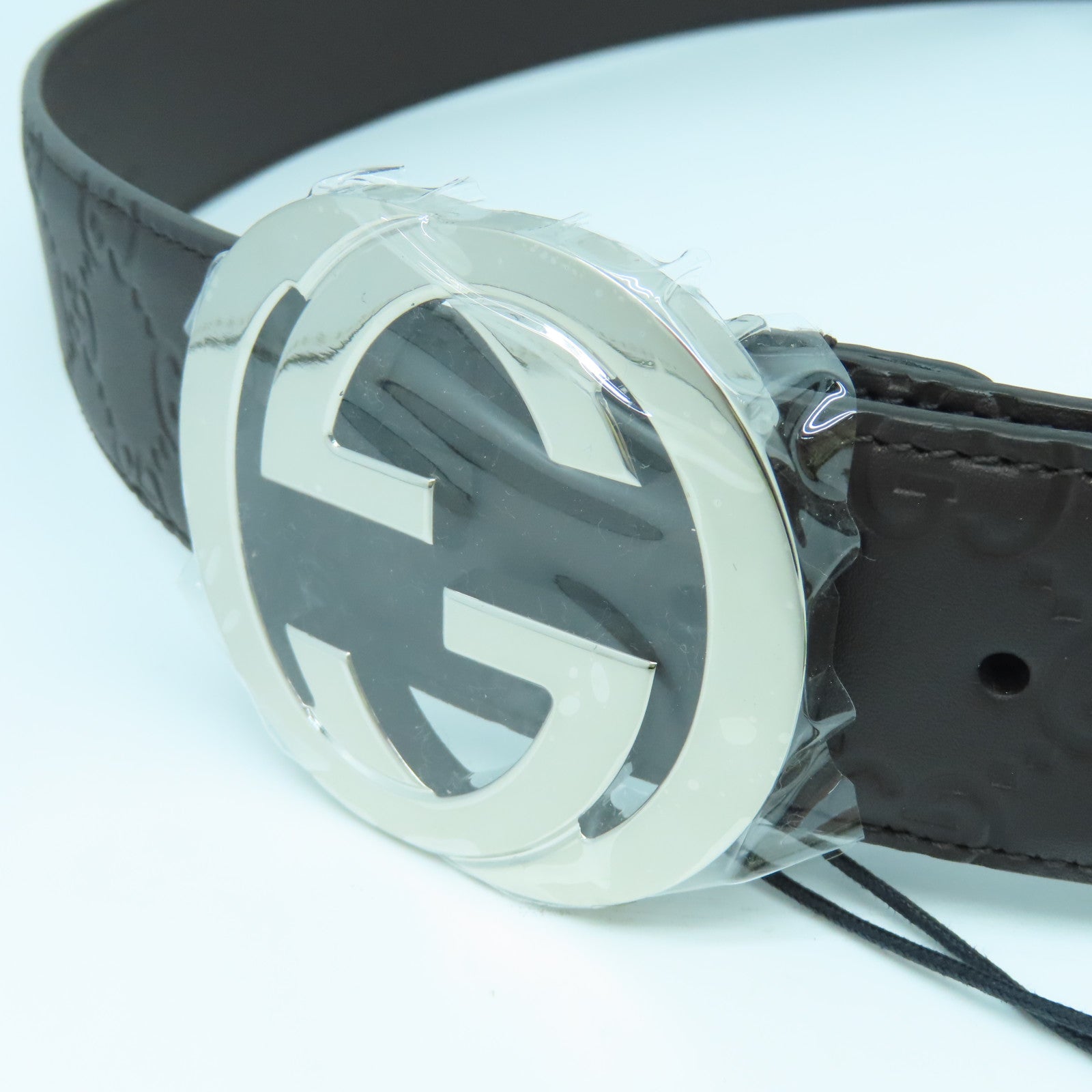 GUCCI Cowhide Leather Belt Silver Buckle Belt Brown