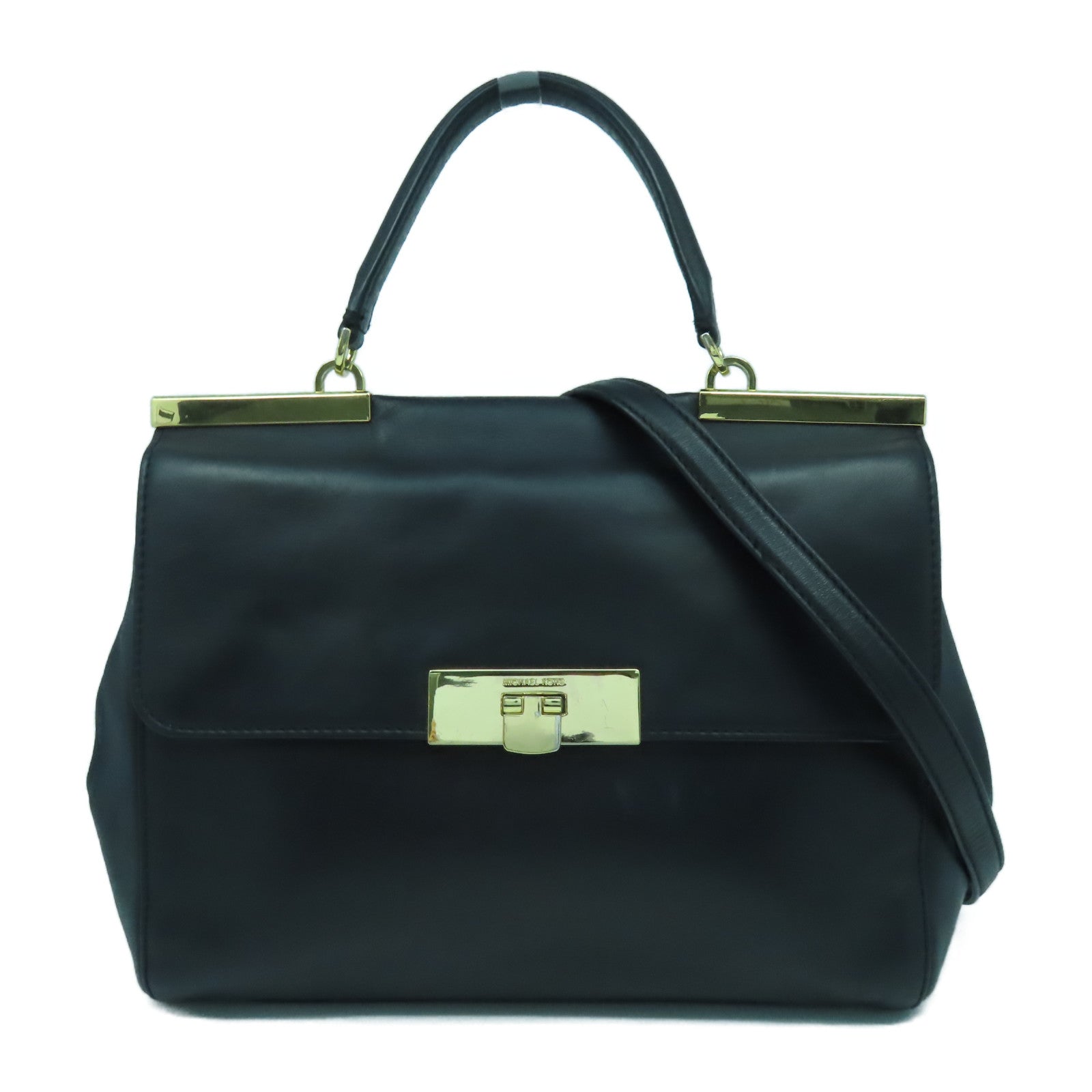 Michael Kors 牛皮皮革Shoulder Bag金扣手挽肩背兩用袋黑色