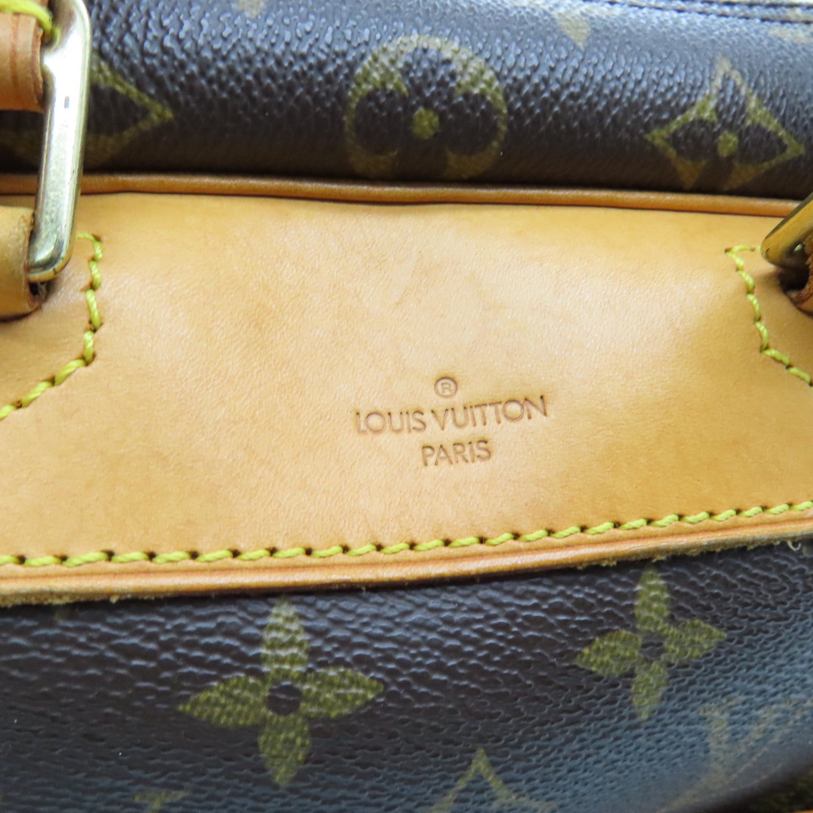 LOUIS VUITTON Monogram Deauville gold buckle handle bag brown