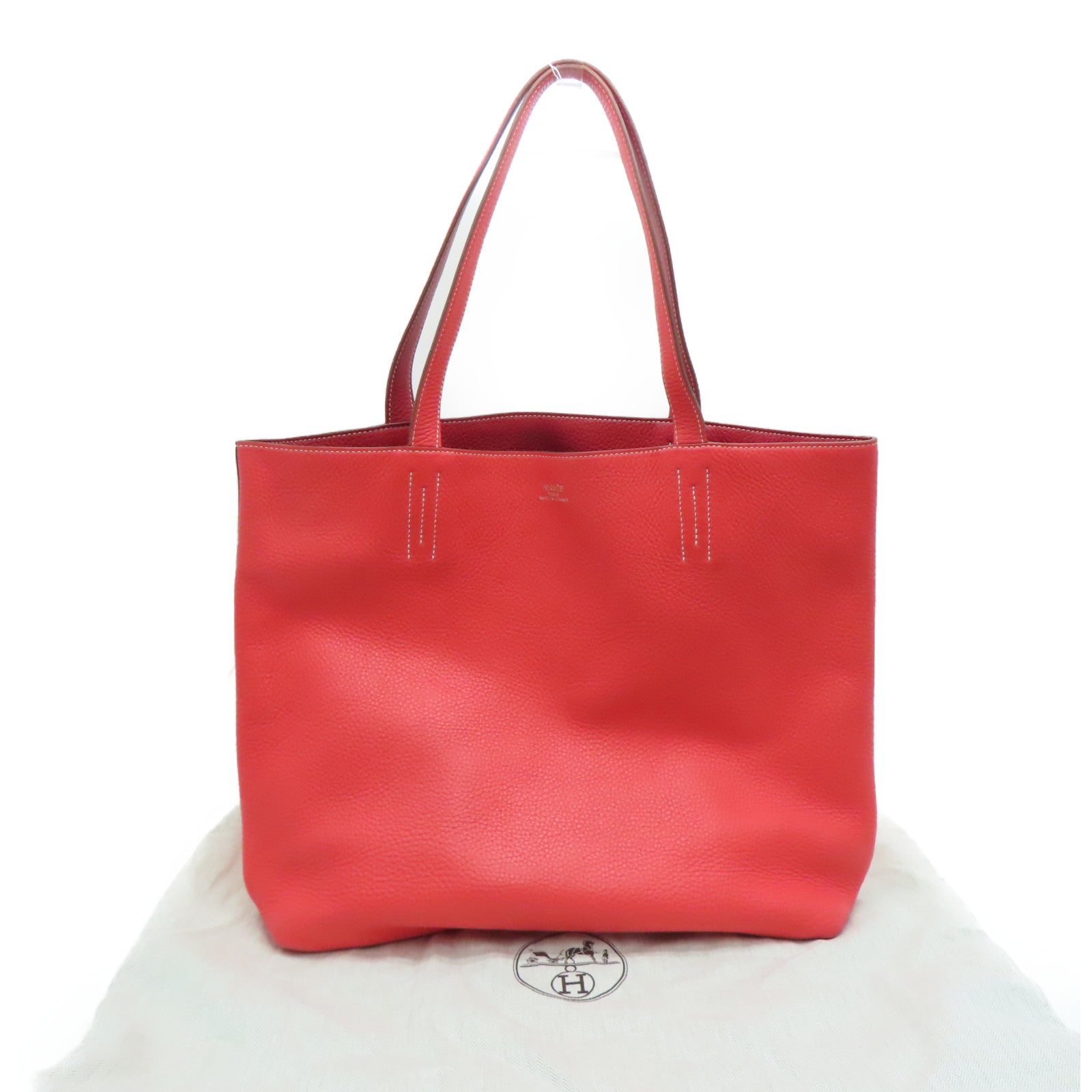 HERMES [Sharp Discount] Clemence Leather Double Sens Handle Bag / Shoulder Bag Red