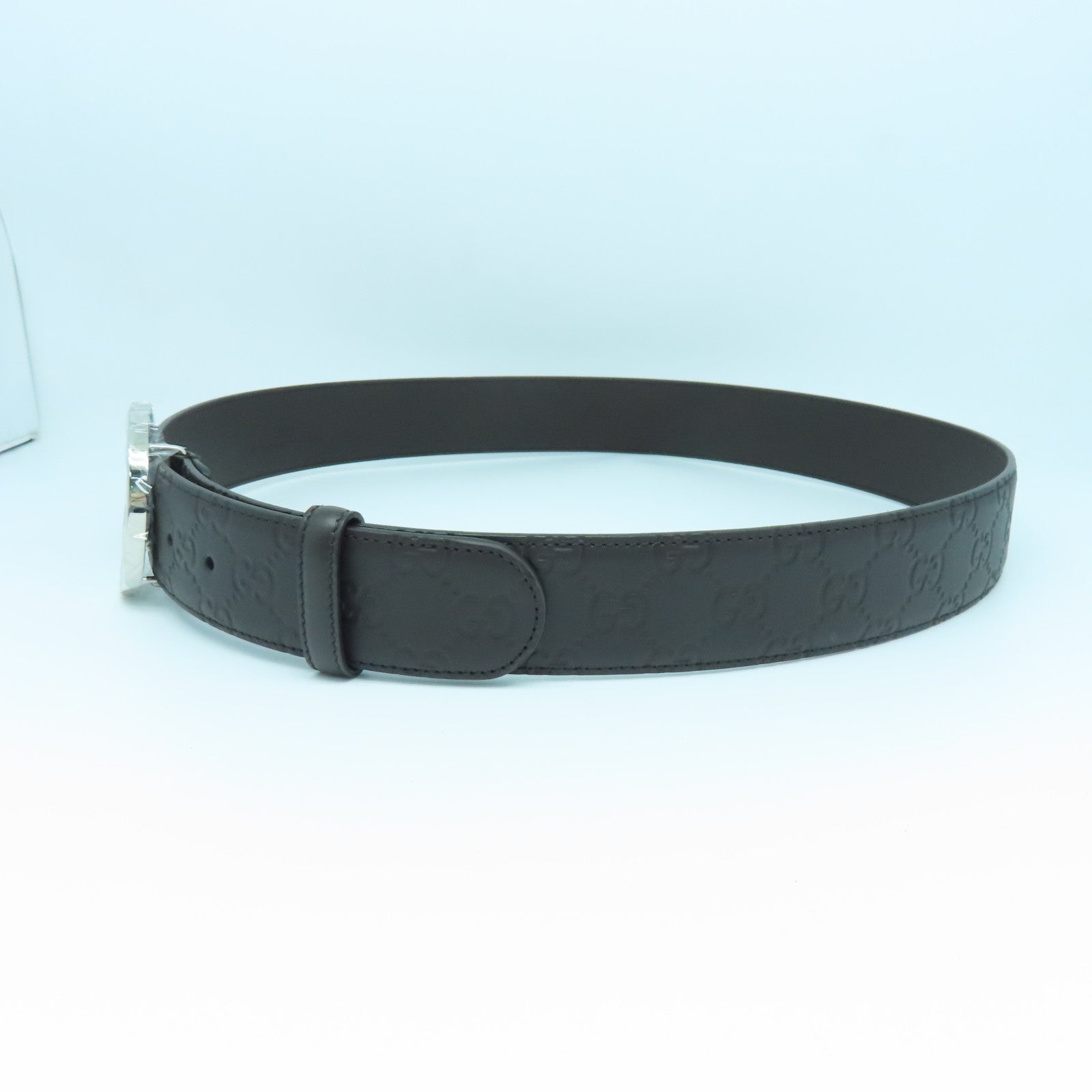 GUCCI Cowhide Leather Belt Silver Buckle Belt Brown