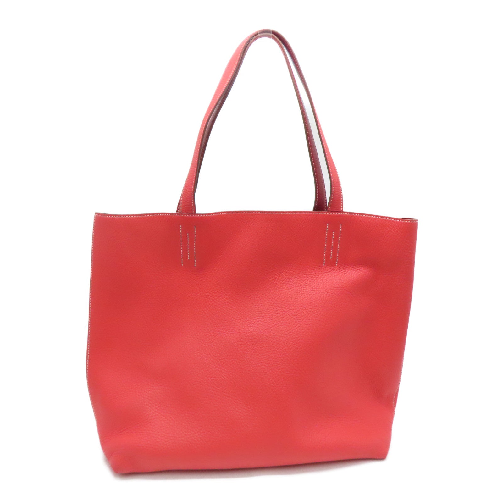 HERMES [Sharp Discount] Clemence Leather Double Sens Handle Bag / Shoulder Bag Red