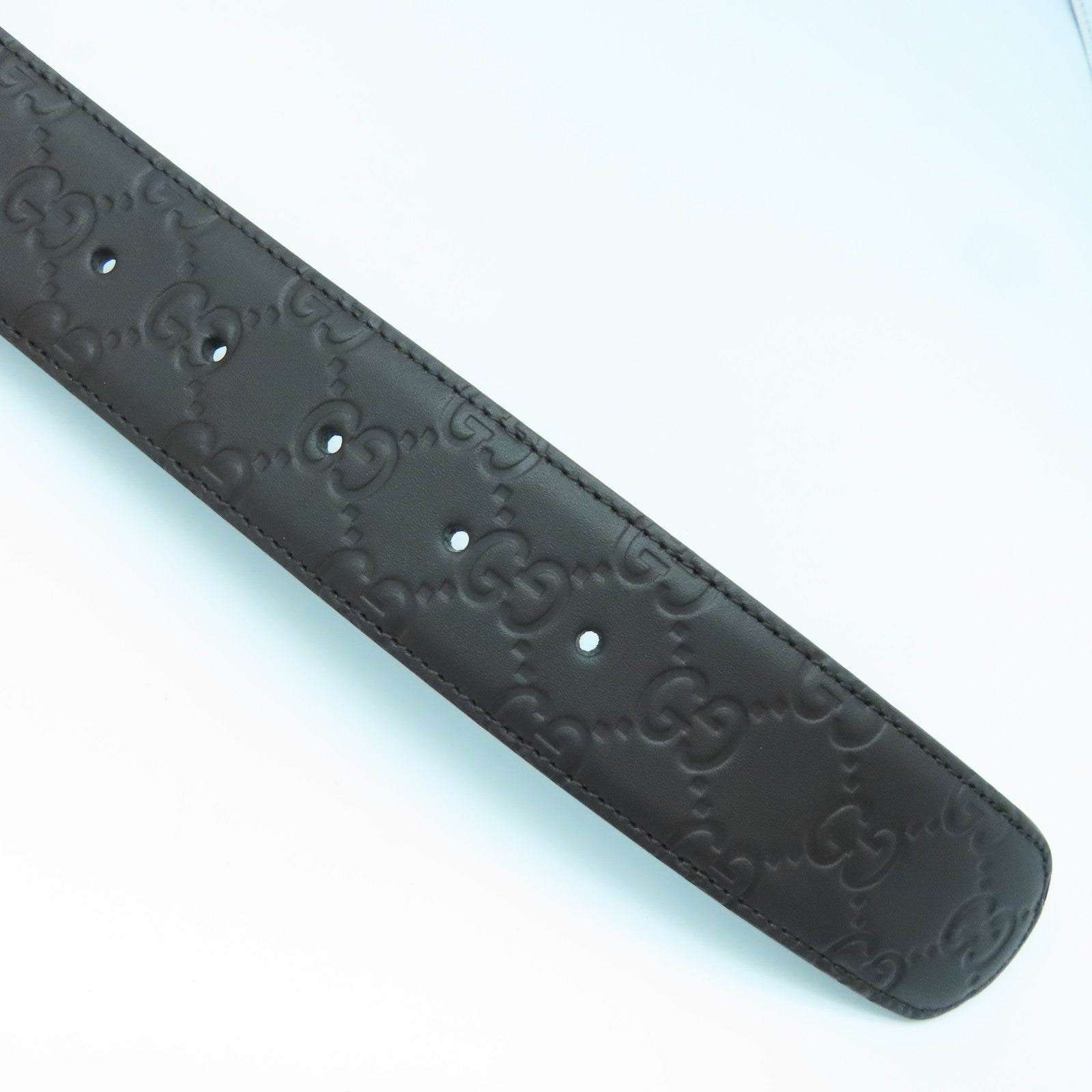 GUCCI Cowhide Leather Belt Silver Buckle Belt Brown
