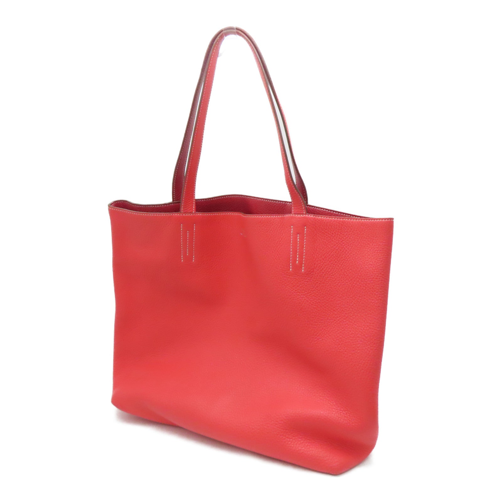 HERMES [Sharp Discount] Clemence Leather Double Sens Handle Bag / Shoulder Bag Red