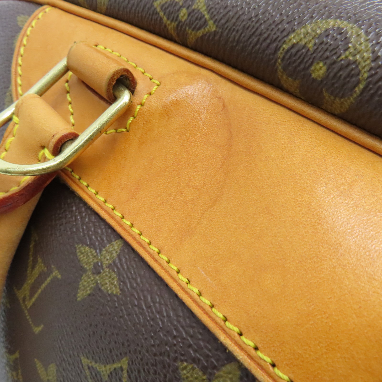 LOUIS VUITTON Monogram Deauville gold buckle handle bag brown