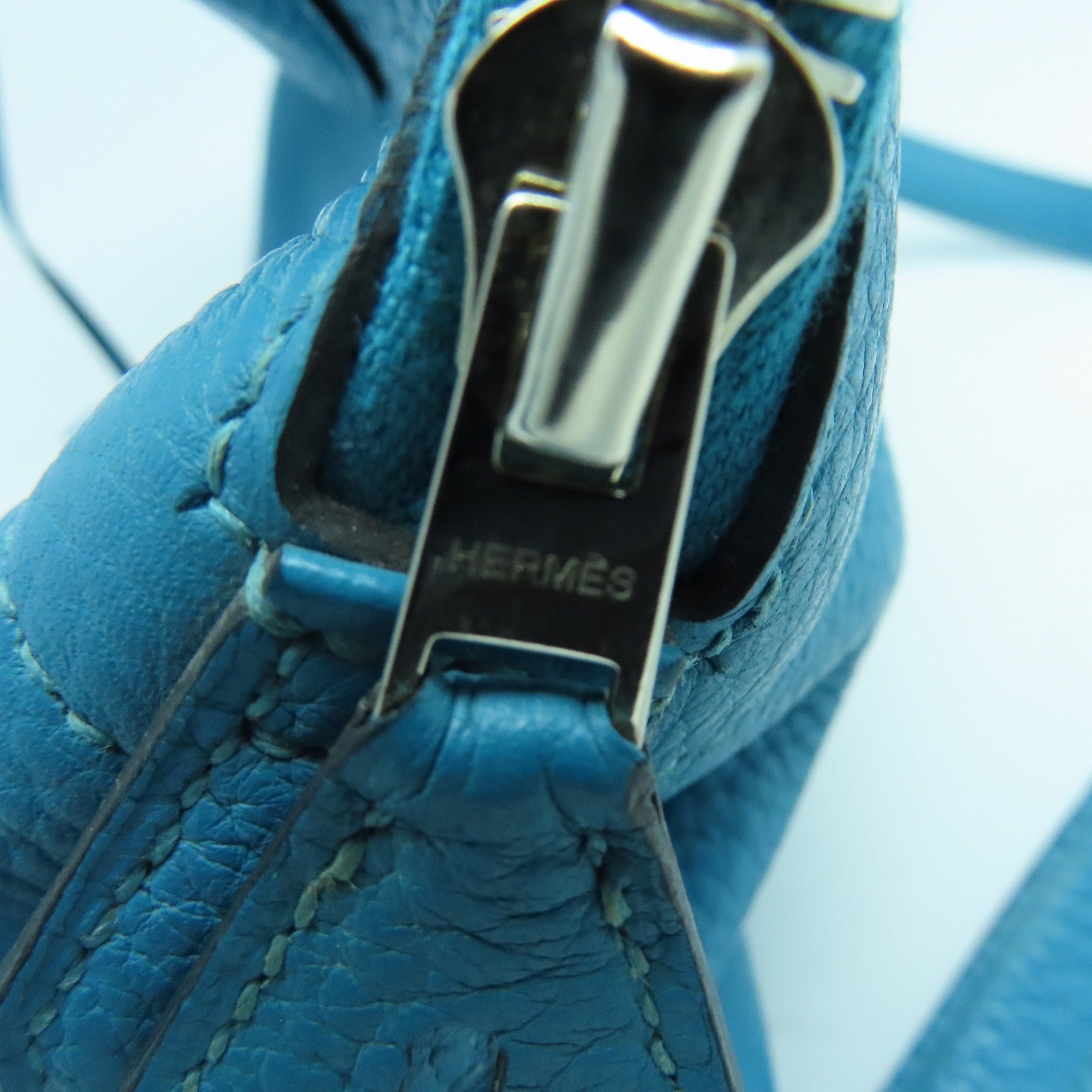 HERMES 【激減優惠】Clemence皮革Bolide 31銀扣手挽肩背兩用袋Blue Jean藍色