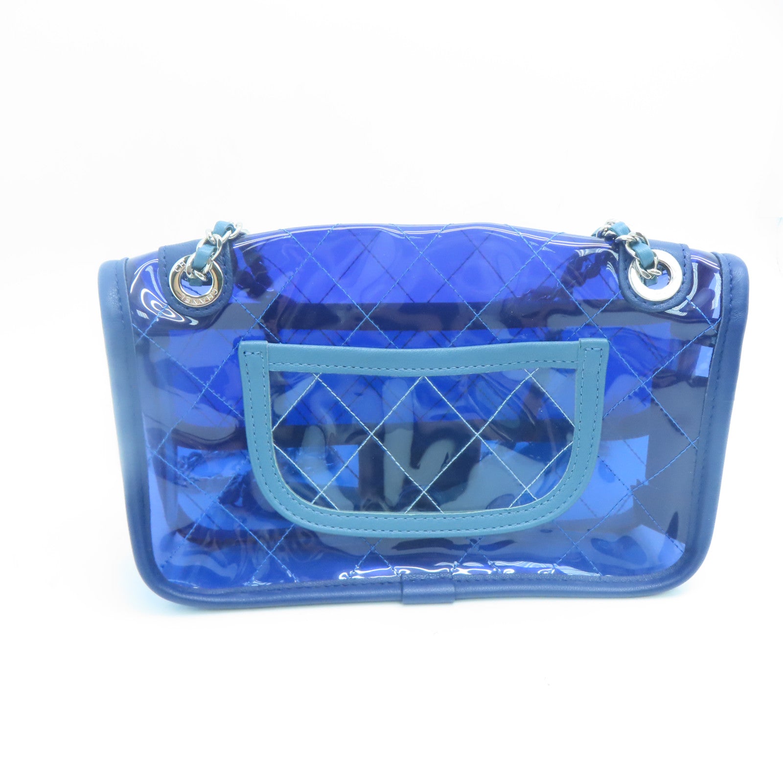 CHANEL PVC皮革Chain Shoulder銀扣鏈帶肩背袋銀色