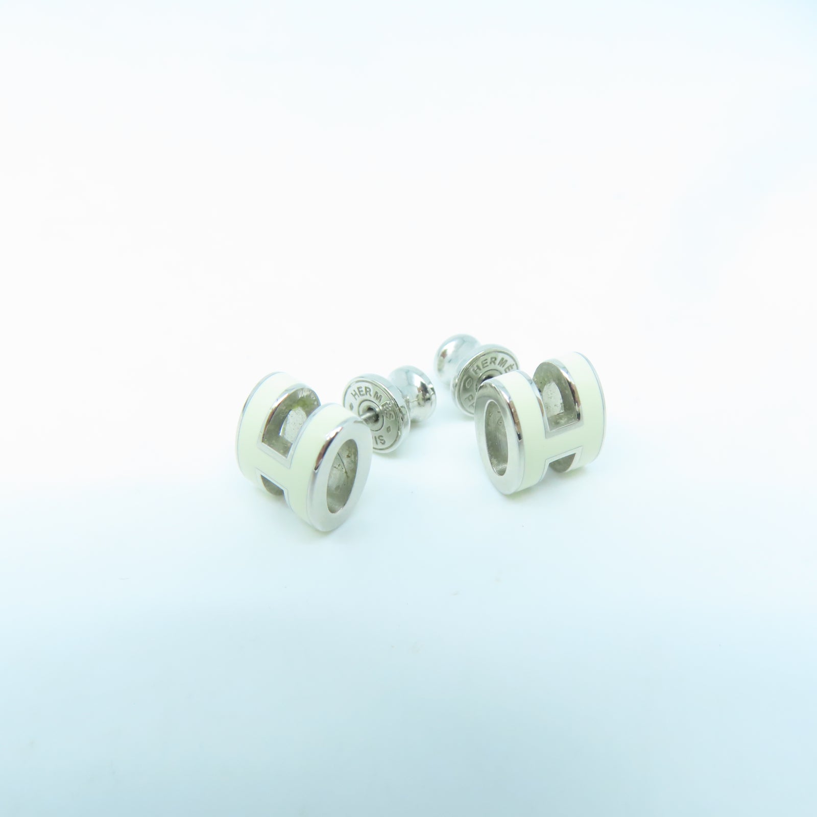 HERMES 金屬Pop H Earrings耳環白色