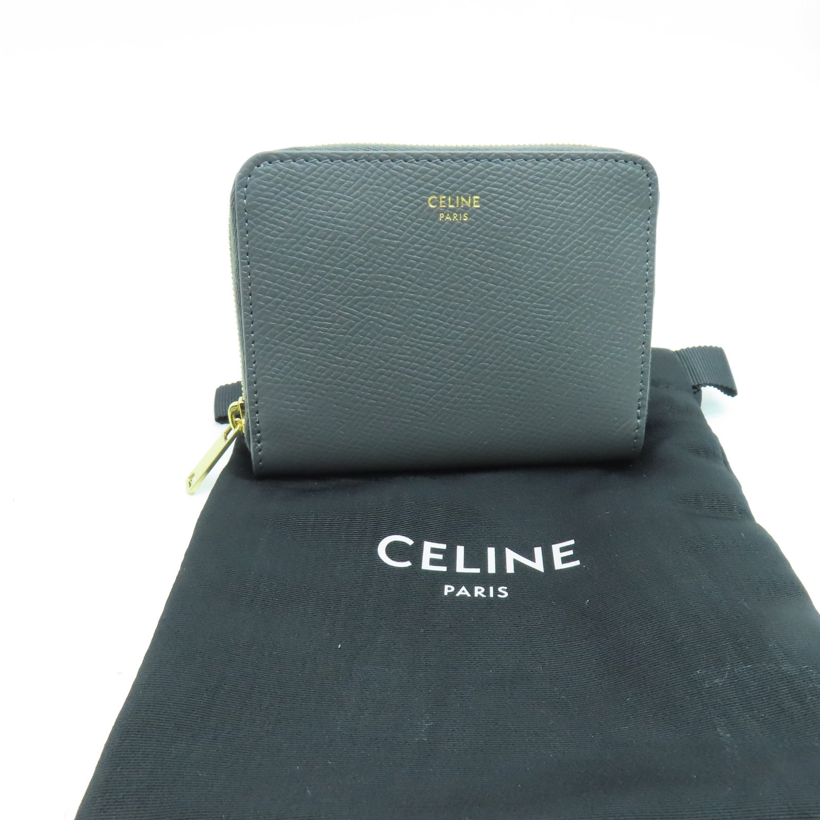 CELINE 牛皮皮革Coin case零钱包金扣灰色