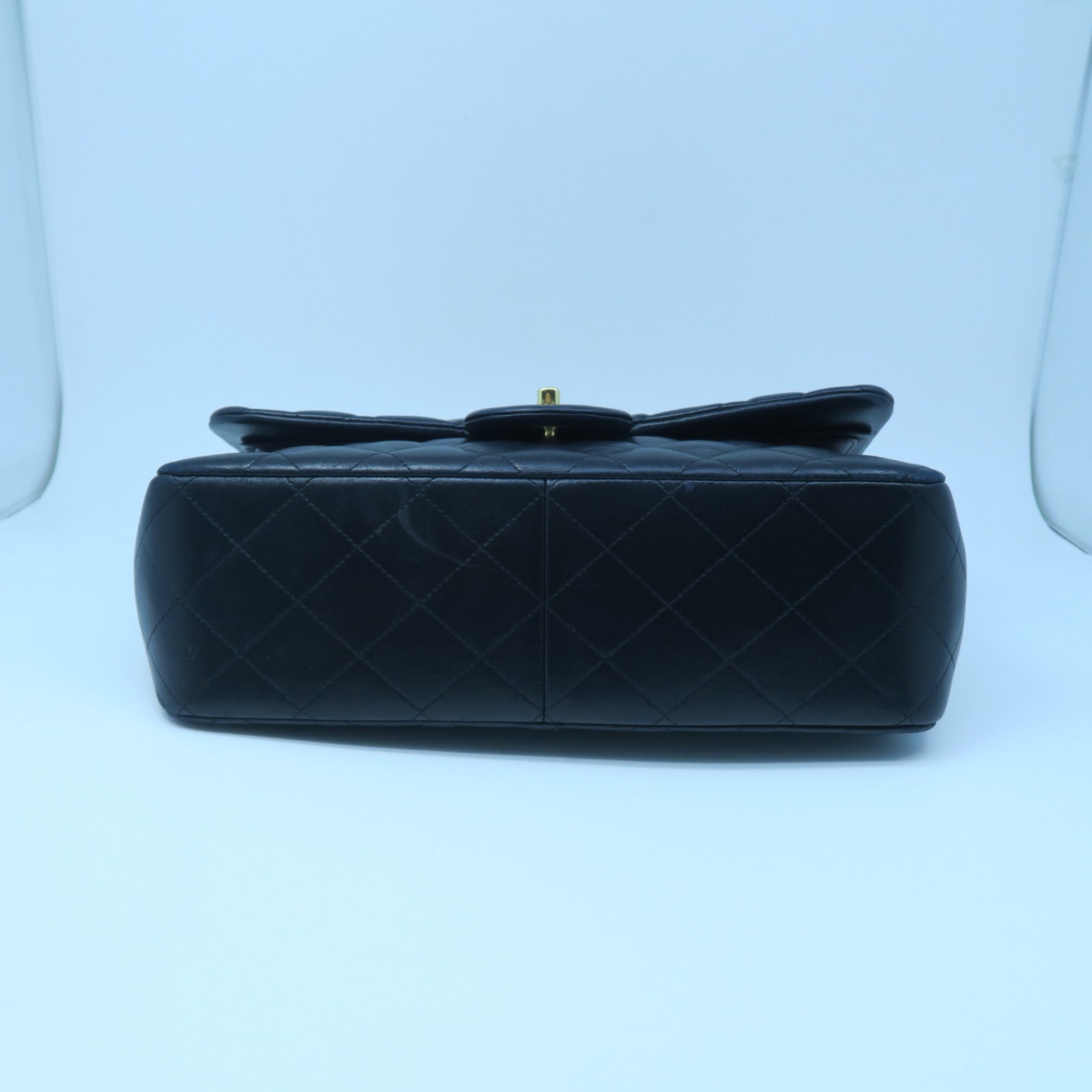CHANEL Diamond Sheepskin Leather Classic Jumbo Gold Buckle Chain Shoulder Bag Black