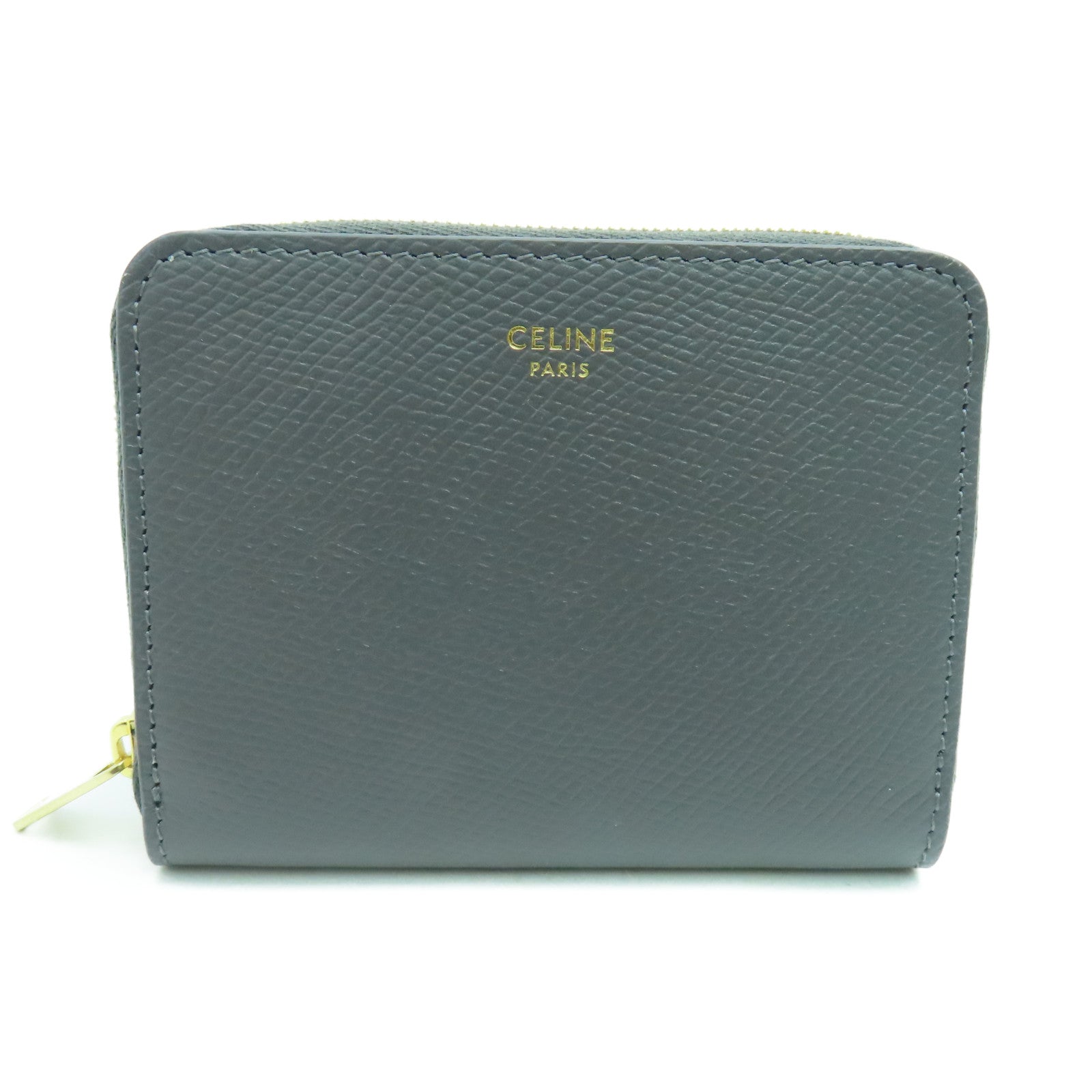 CELINE 牛皮皮革Coin case零钱包金扣灰色