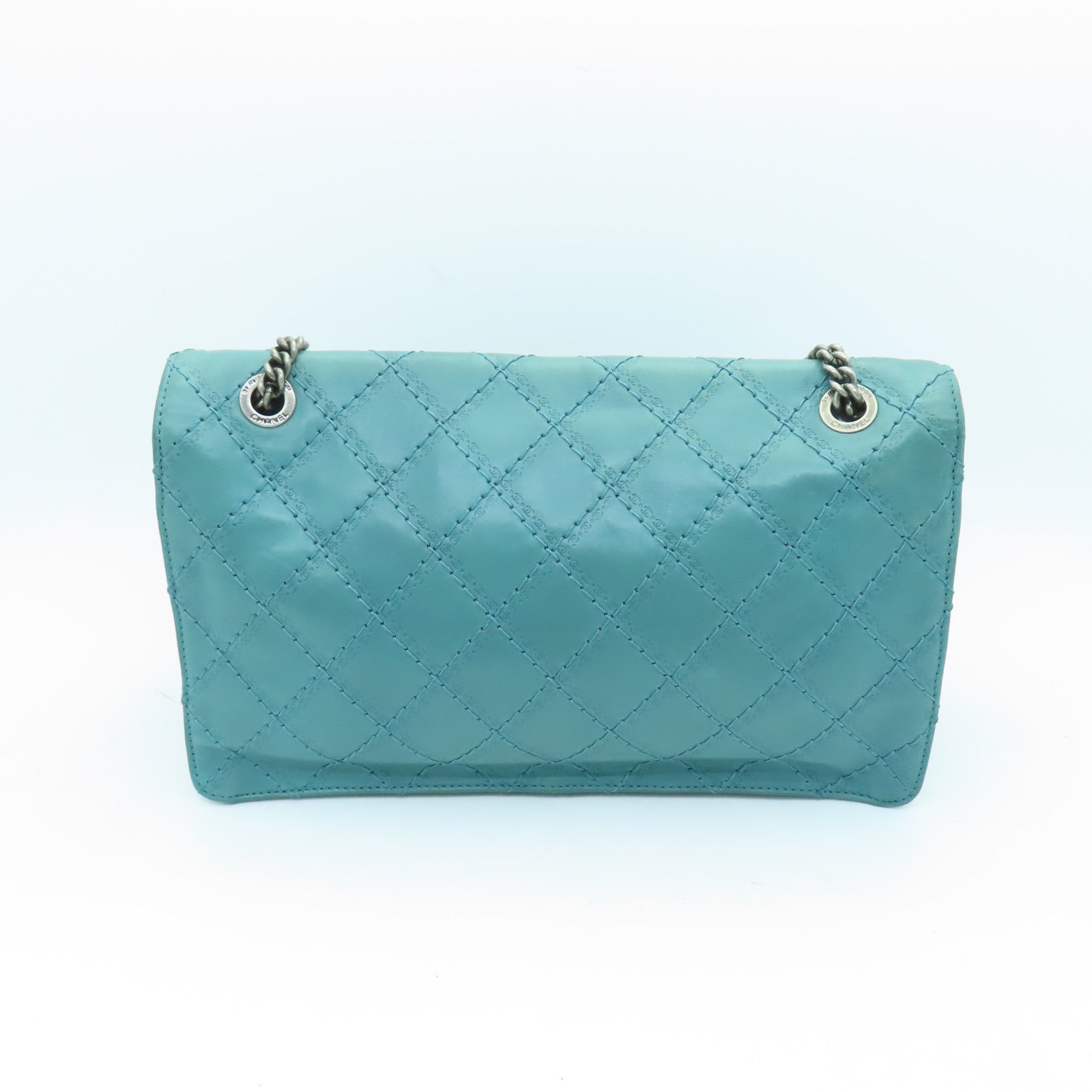 CHANEL Lingge cowhide leather 2.55 silver buckle shoulder bag green