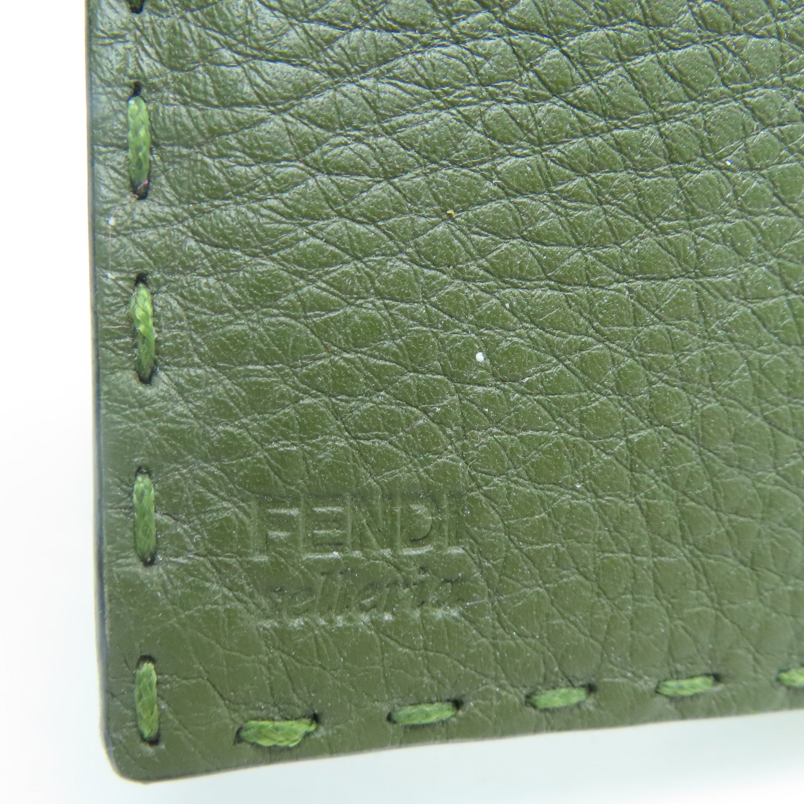 FENDI [Sharp Discount] Cowhide Leather Long Wallet Silver Buckle Wallet Green