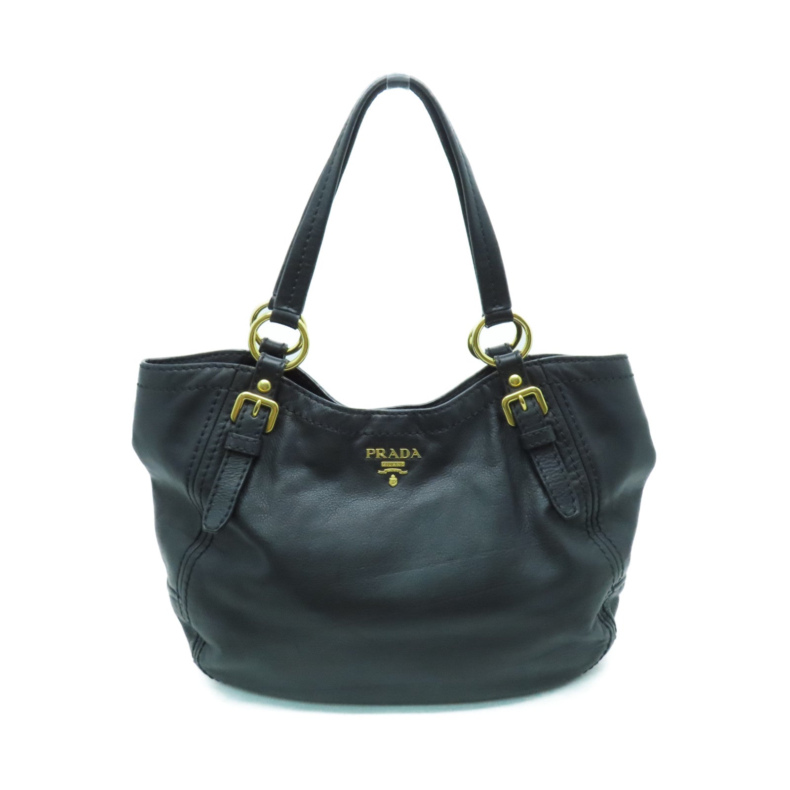 PRADA cowhide leather Shoulder Bag gold buckle shoulder bag black
