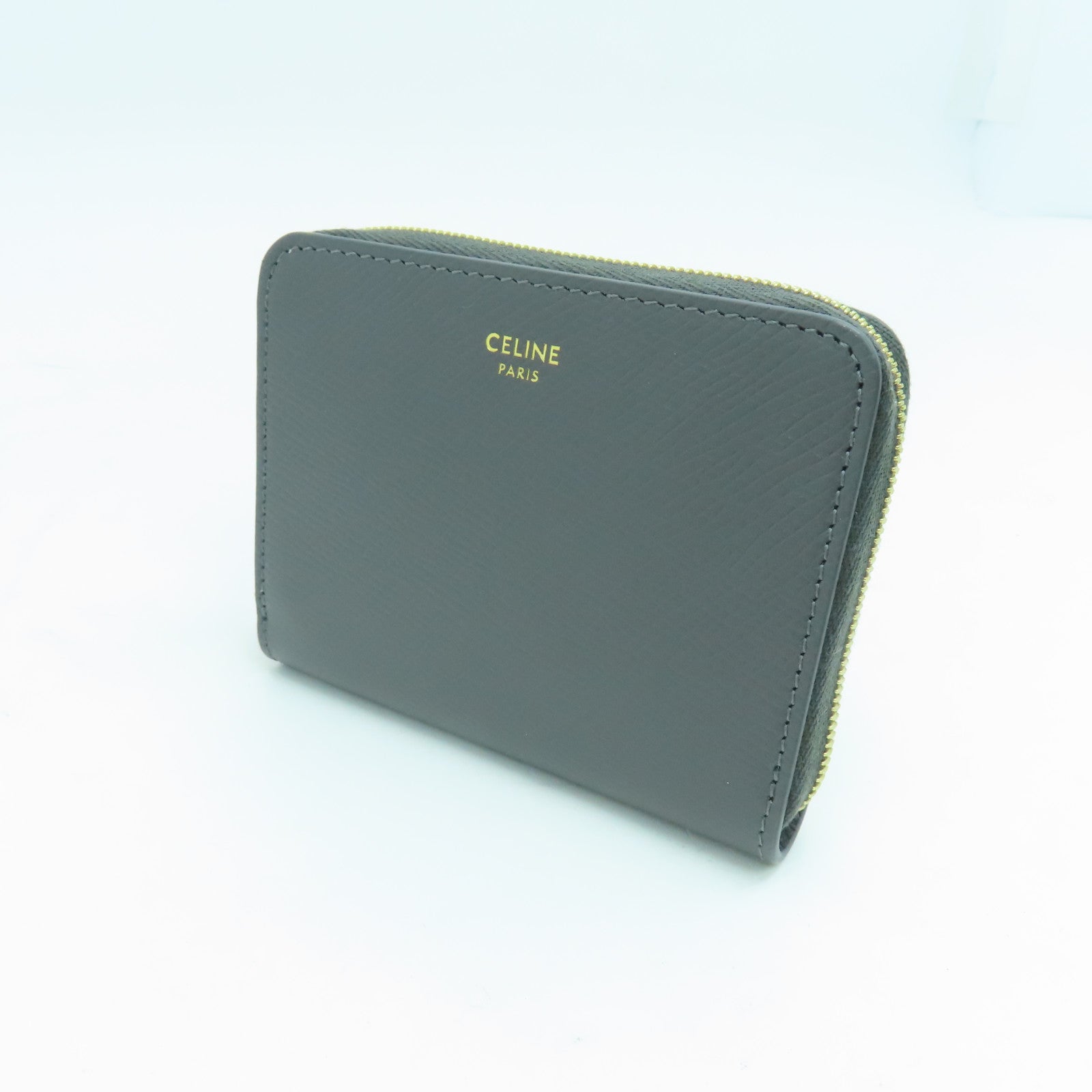 CELINE 牛皮皮革Coin case零钱包金扣灰色