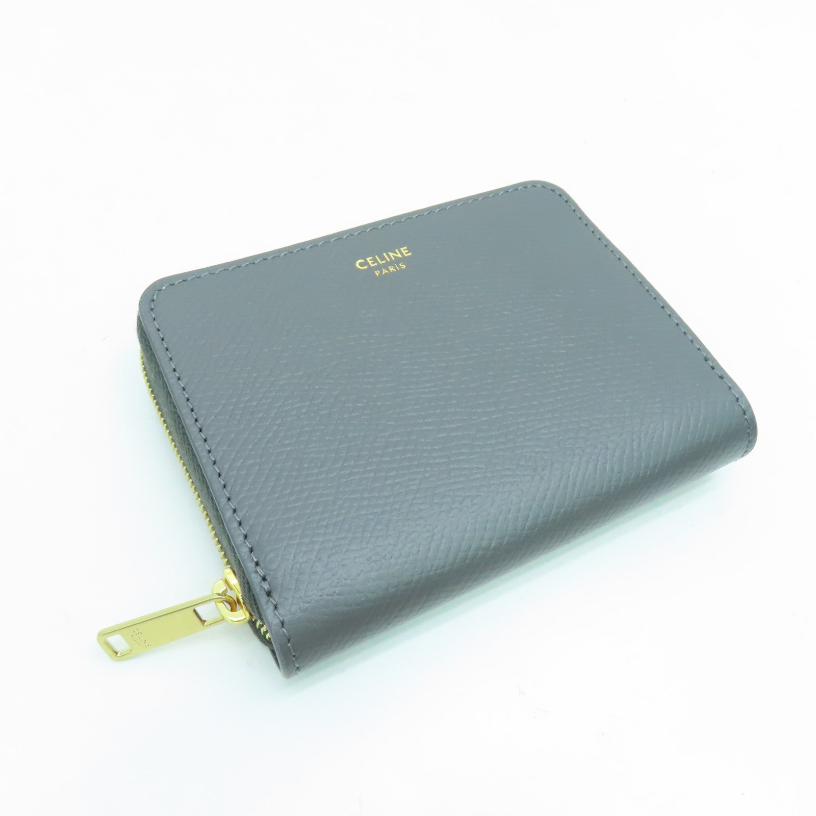 CELINE 牛皮皮革Coin case零钱包金扣灰色