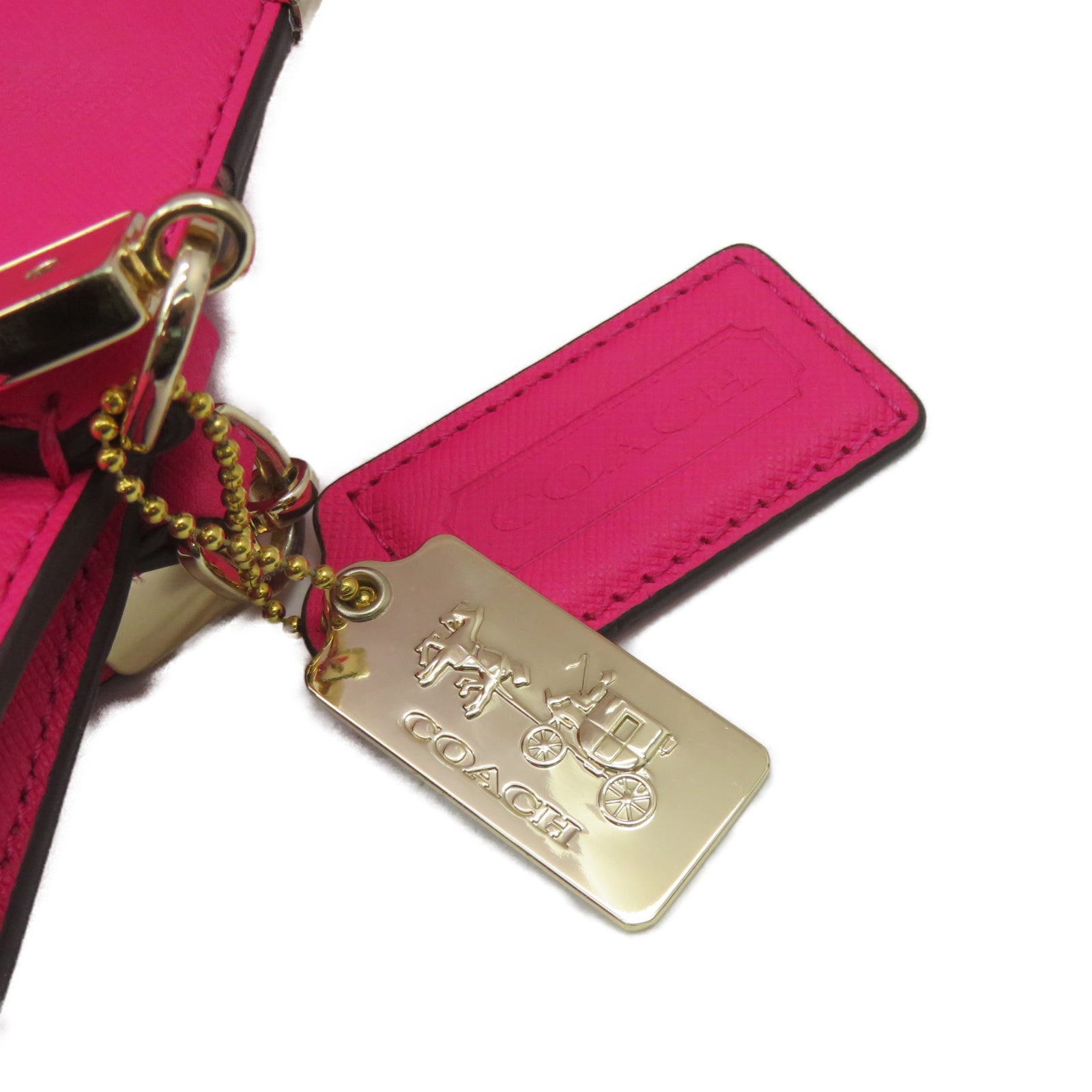 COACH 【激减优惠】涂层皮革Shoulder Bag金扣肩背袋粉红色