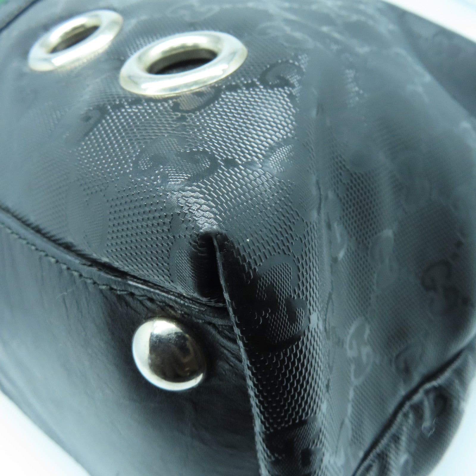 GUCCI 涂层帆布Imprime Monogram Web 500 Tote银扣手挽袋黑色