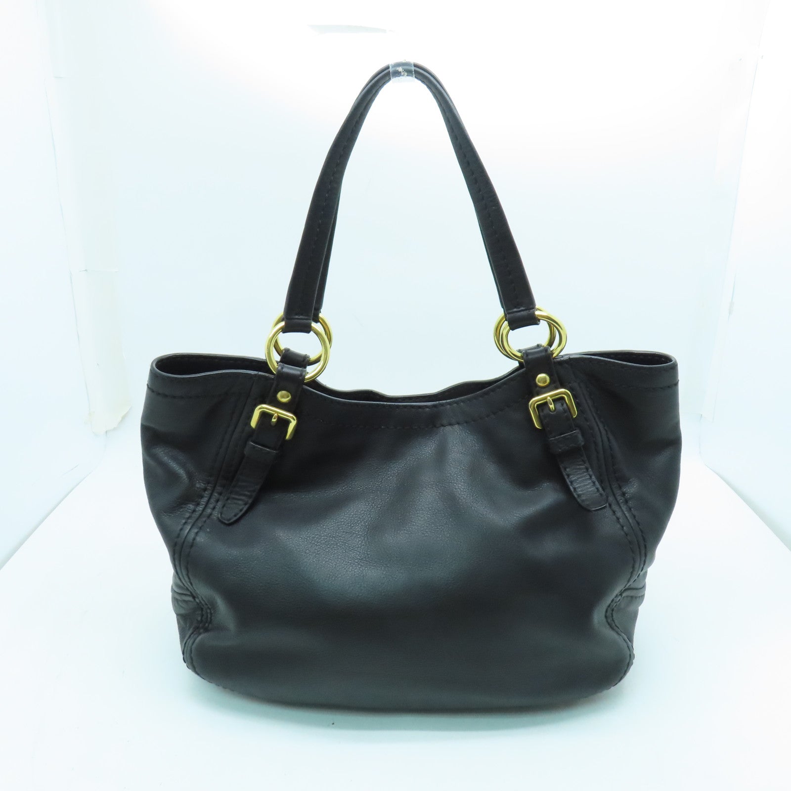 PRADA cowhide leather Shoulder Bag gold buckle shoulder bag black
