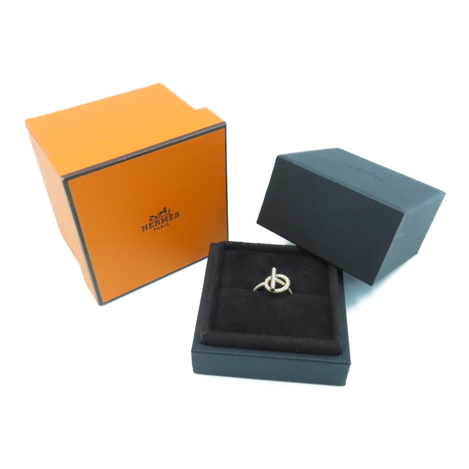 HERMES 18K玫瑰金Echappee Ring 0.43ct钻石戒指US#4.5