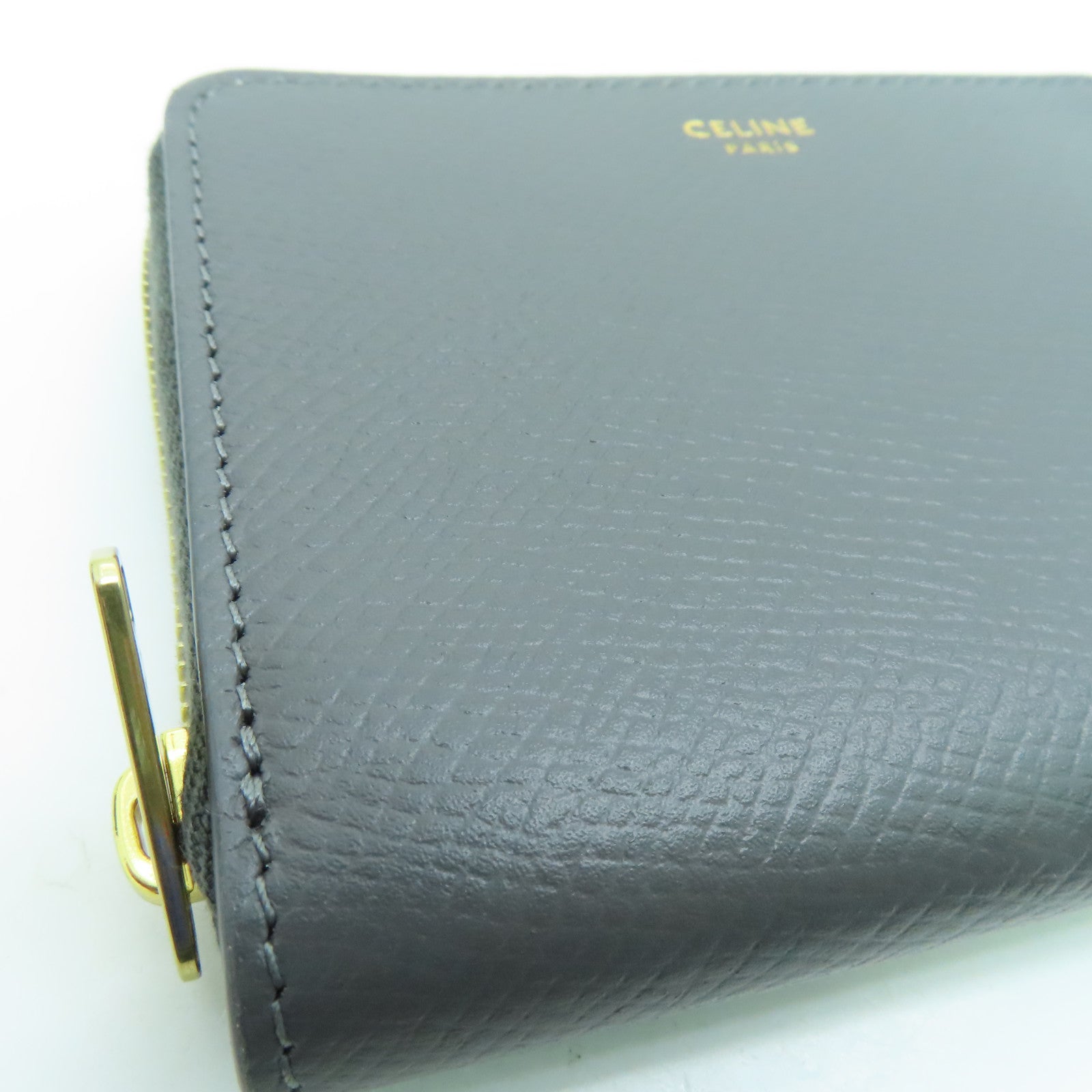 CELINE 牛皮皮革Coin case零钱包金扣灰色