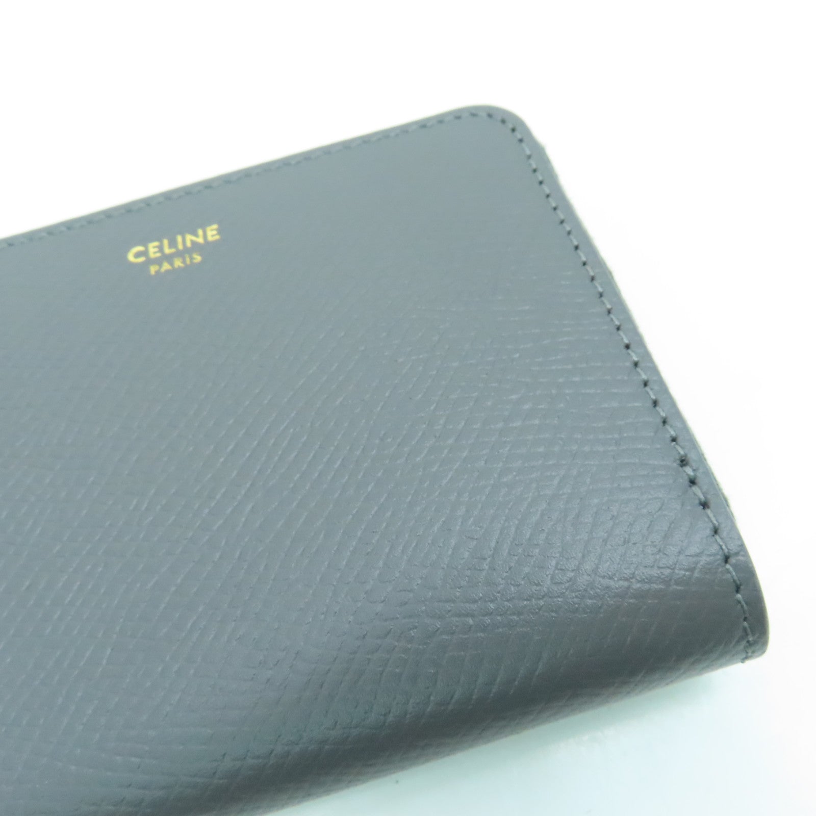 CELINE 牛皮皮革Coin case零钱包金扣灰色