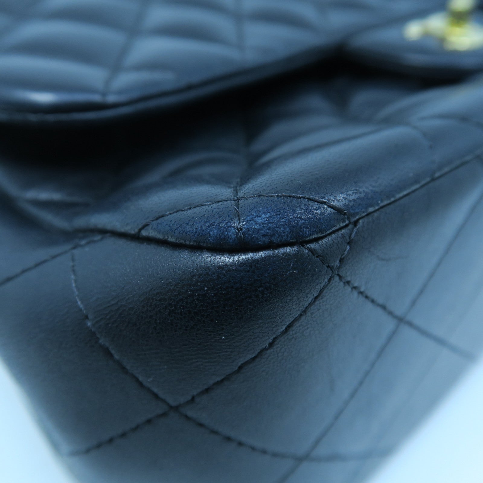 CHANEL Diamond Sheepskin Leather Classic Jumbo Gold Buckle Chain Shoulder Bag Black