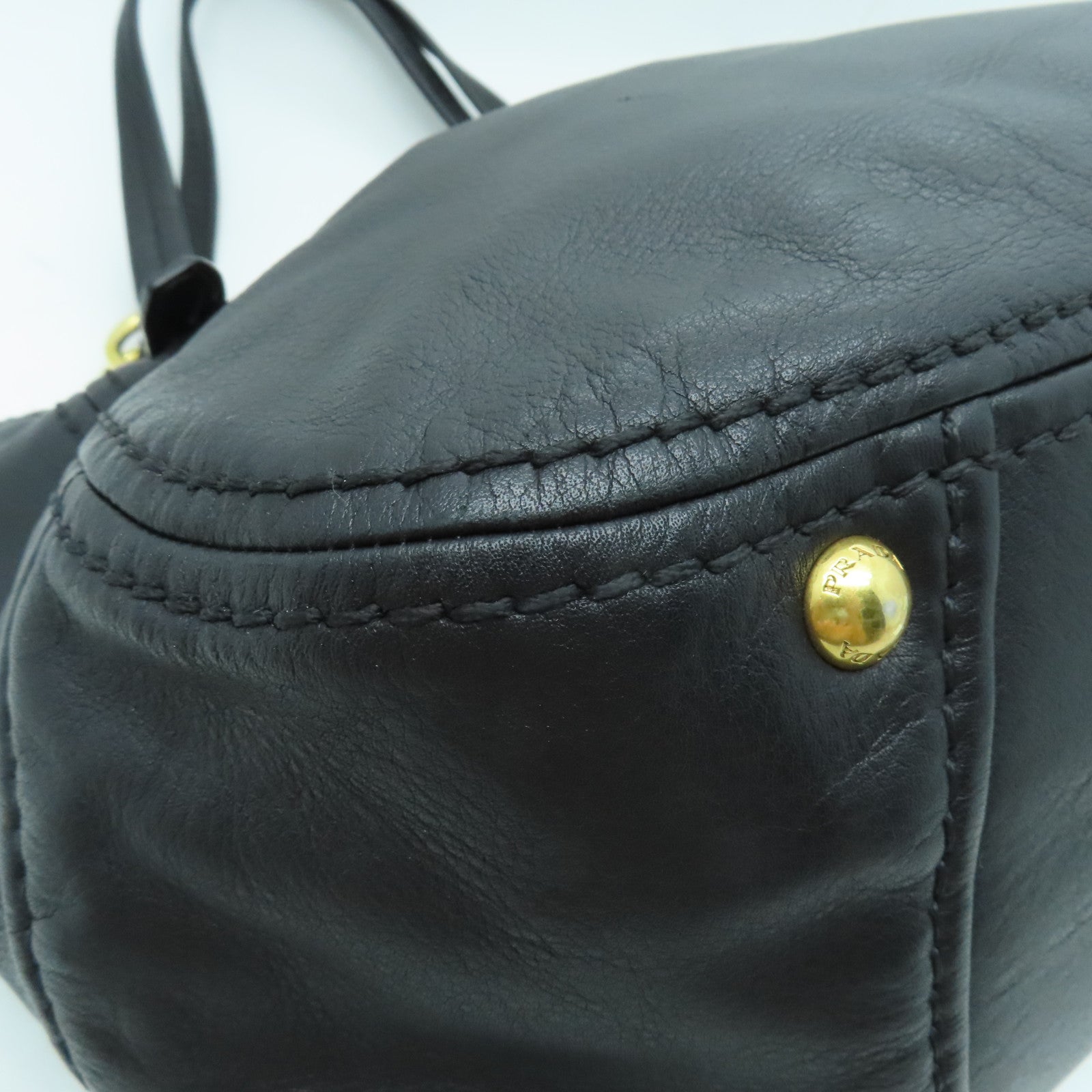 PRADA cowhide leather Shoulder Bag gold buckle shoulder bag black