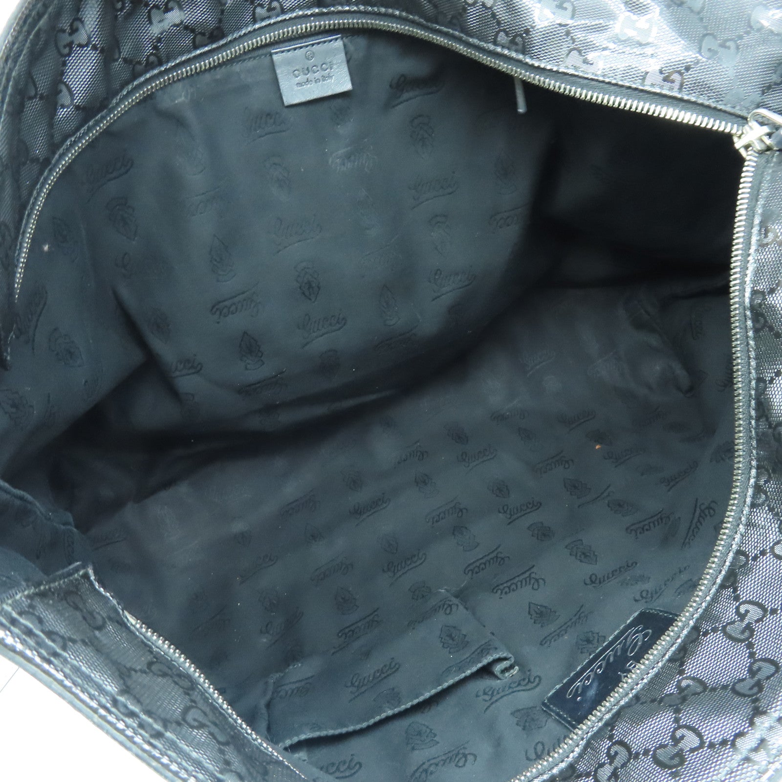 GUCCI 涂层帆布Imprime Monogram Web 500 Tote银扣手挽袋黑色