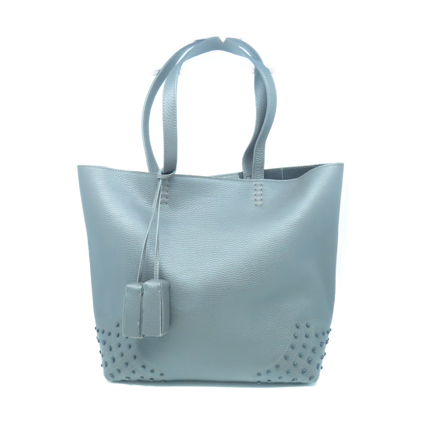 TOD’S 牛皮皮革Tote Bag銀扣手挽袋灰色
