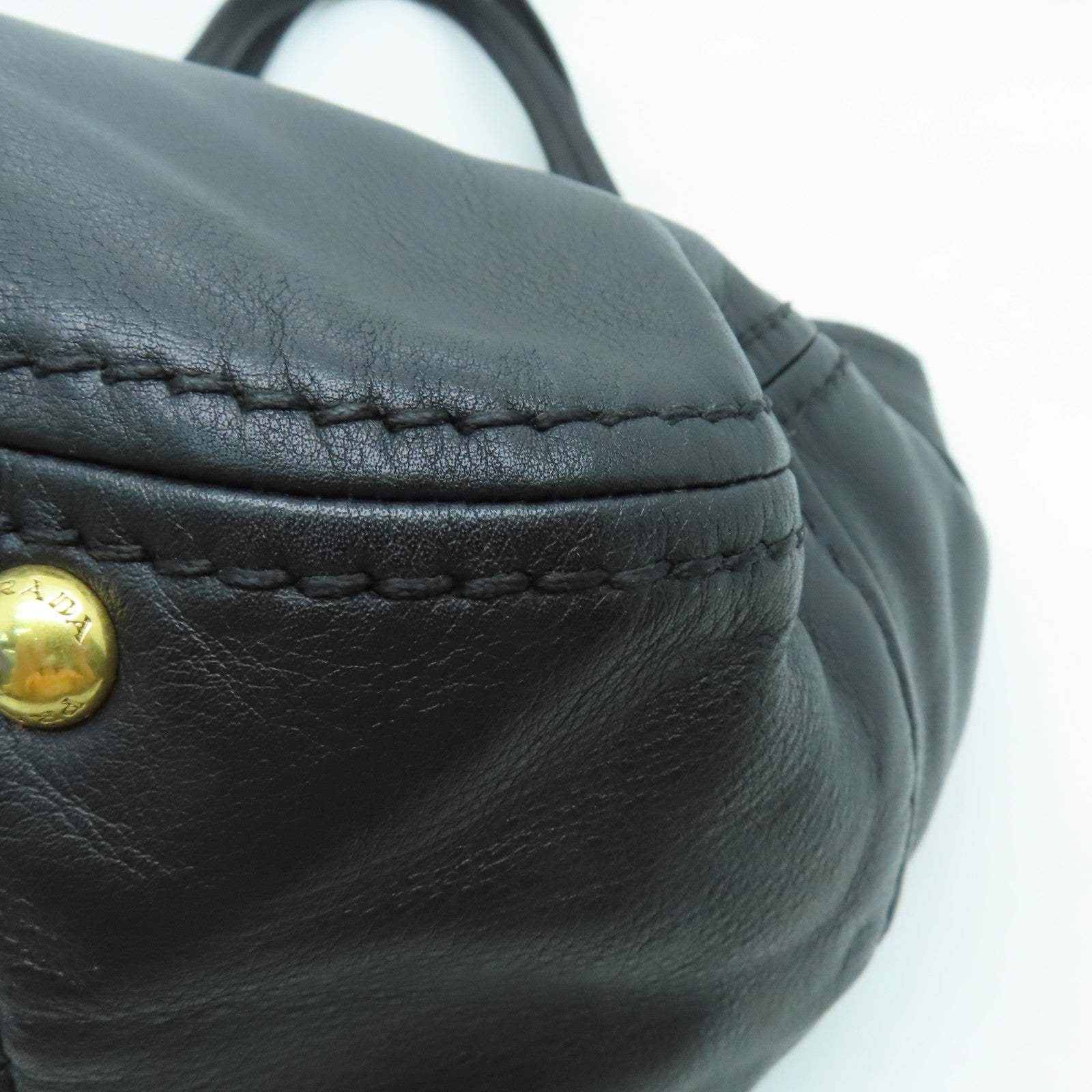 PRADA cowhide leather Shoulder Bag gold buckle shoulder bag black