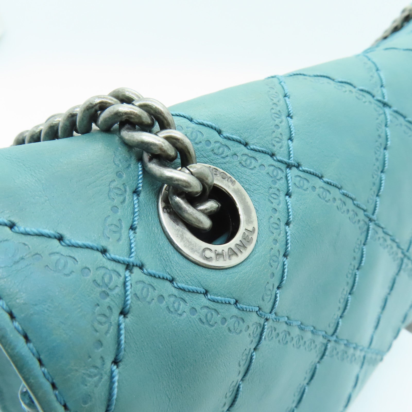 CHANEL Lingge cowhide leather 2.55 silver buckle shoulder bag green