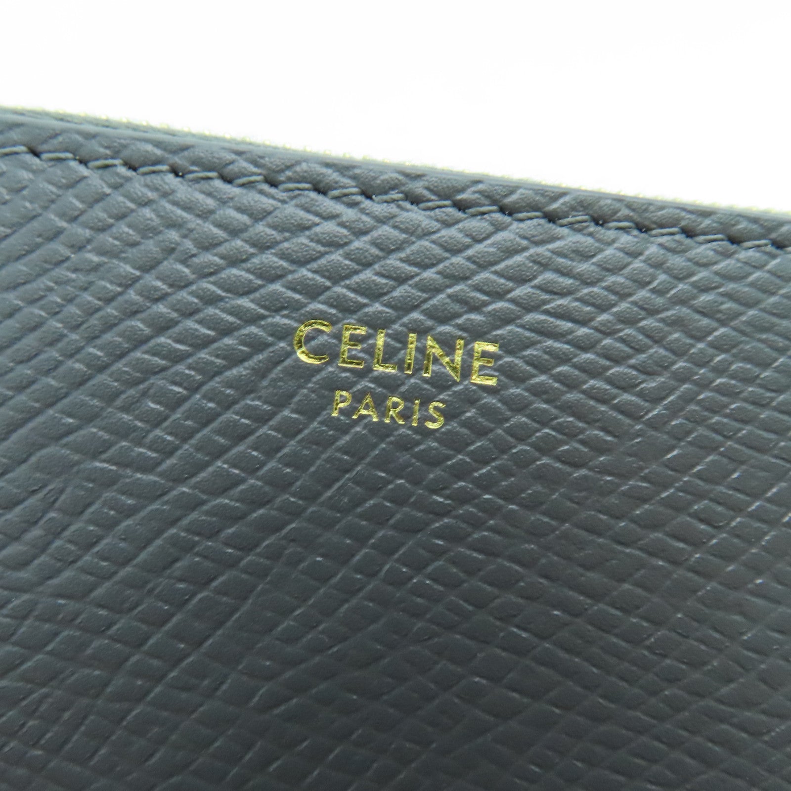 CELINE 牛皮皮革Coin case零钱包金扣灰色
