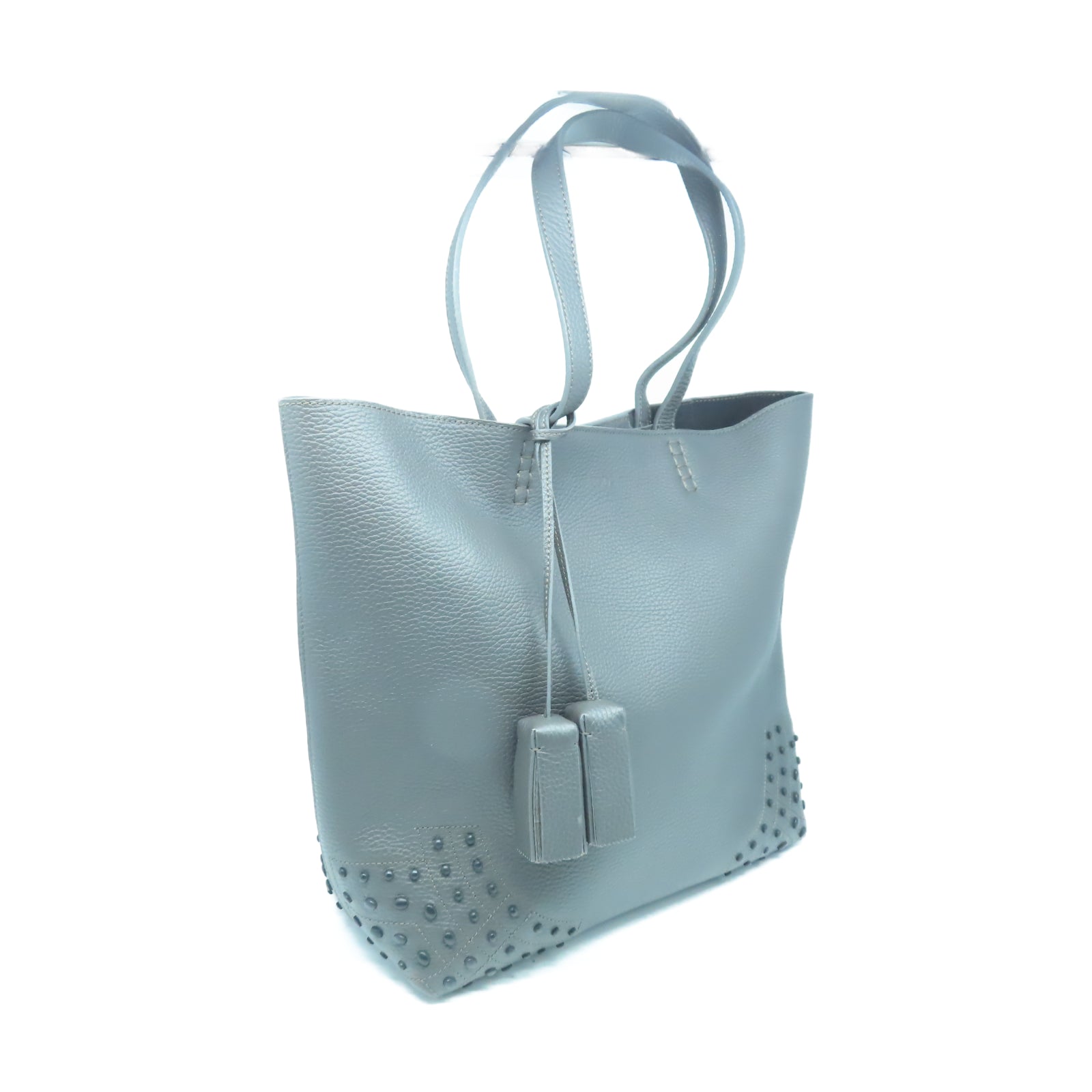TOD’S 牛皮皮革Tote Bag銀扣手挽袋灰色