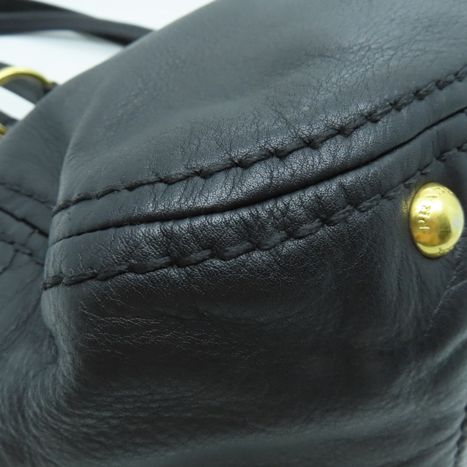PRADA cowhide leather Shoulder Bag gold buckle shoulder bag black