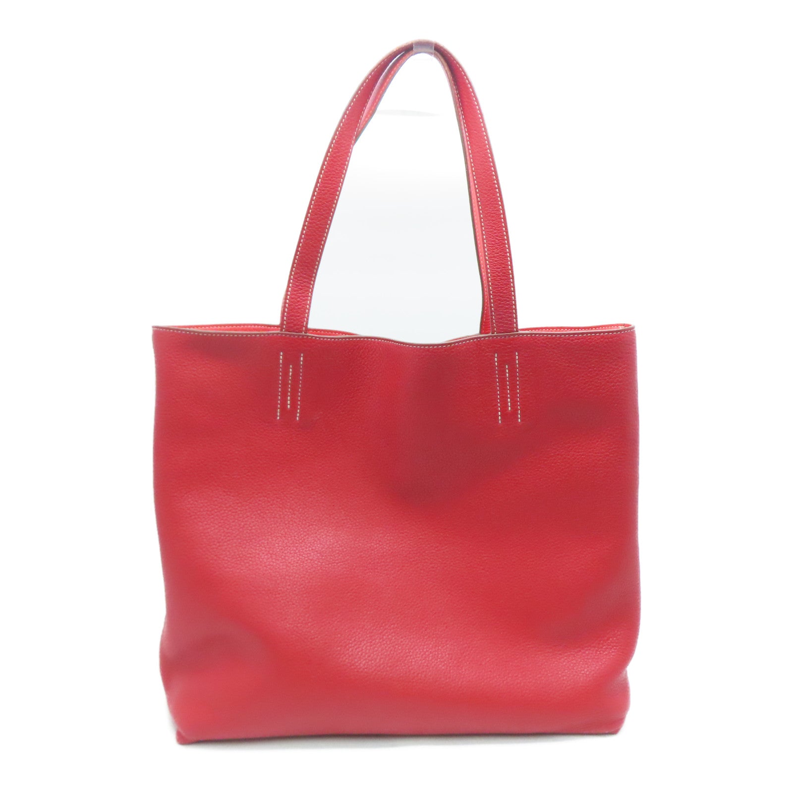 HERMES [Sharp Discount] Clemence Leather Double Sens Handle Bag / Shoulder Bag Red