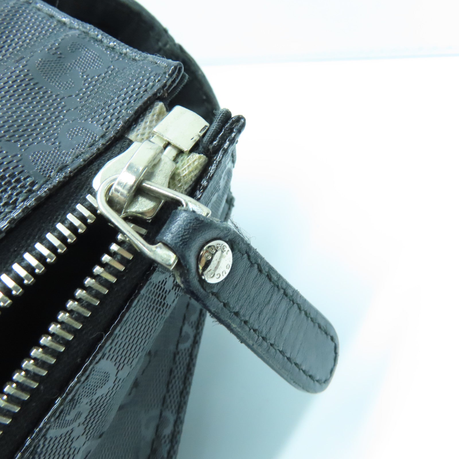 GUCCI 涂层帆布Imprime Monogram Web 500 Tote银扣手挽袋黑色