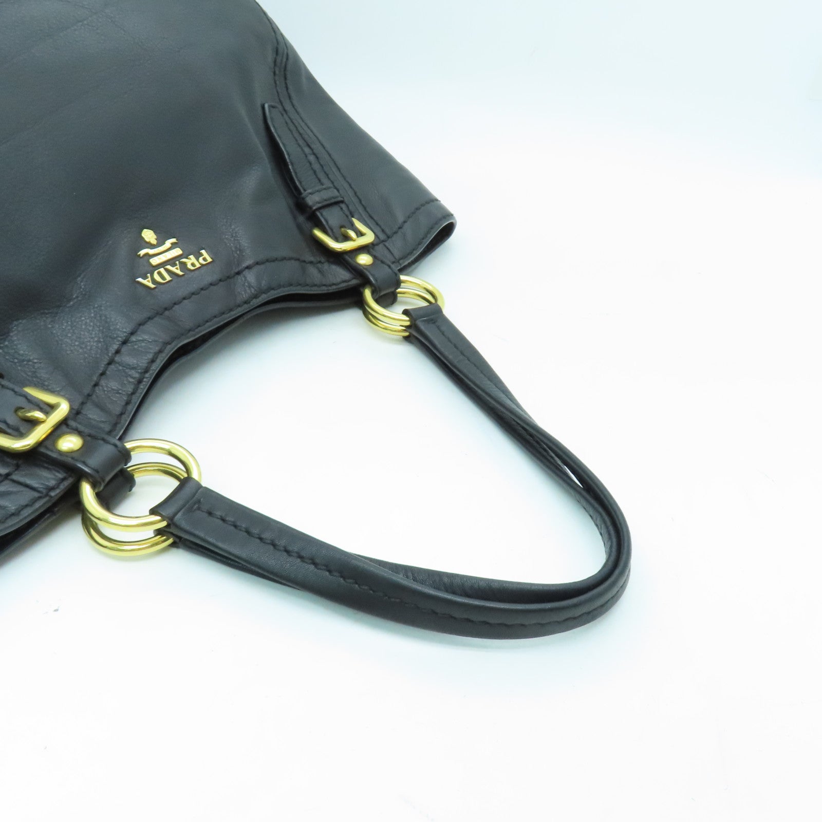 PRADA cowhide leather Shoulder Bag gold buckle shoulder bag black