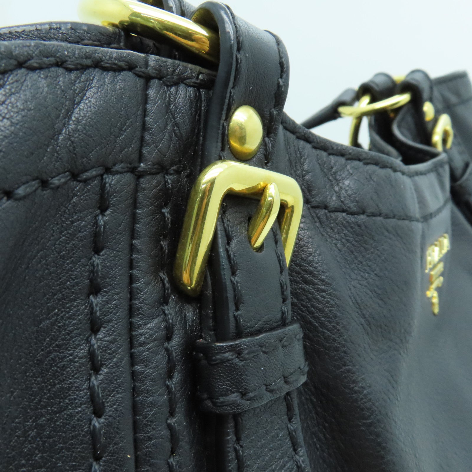 PRADA cowhide leather Shoulder Bag gold buckle shoulder bag black