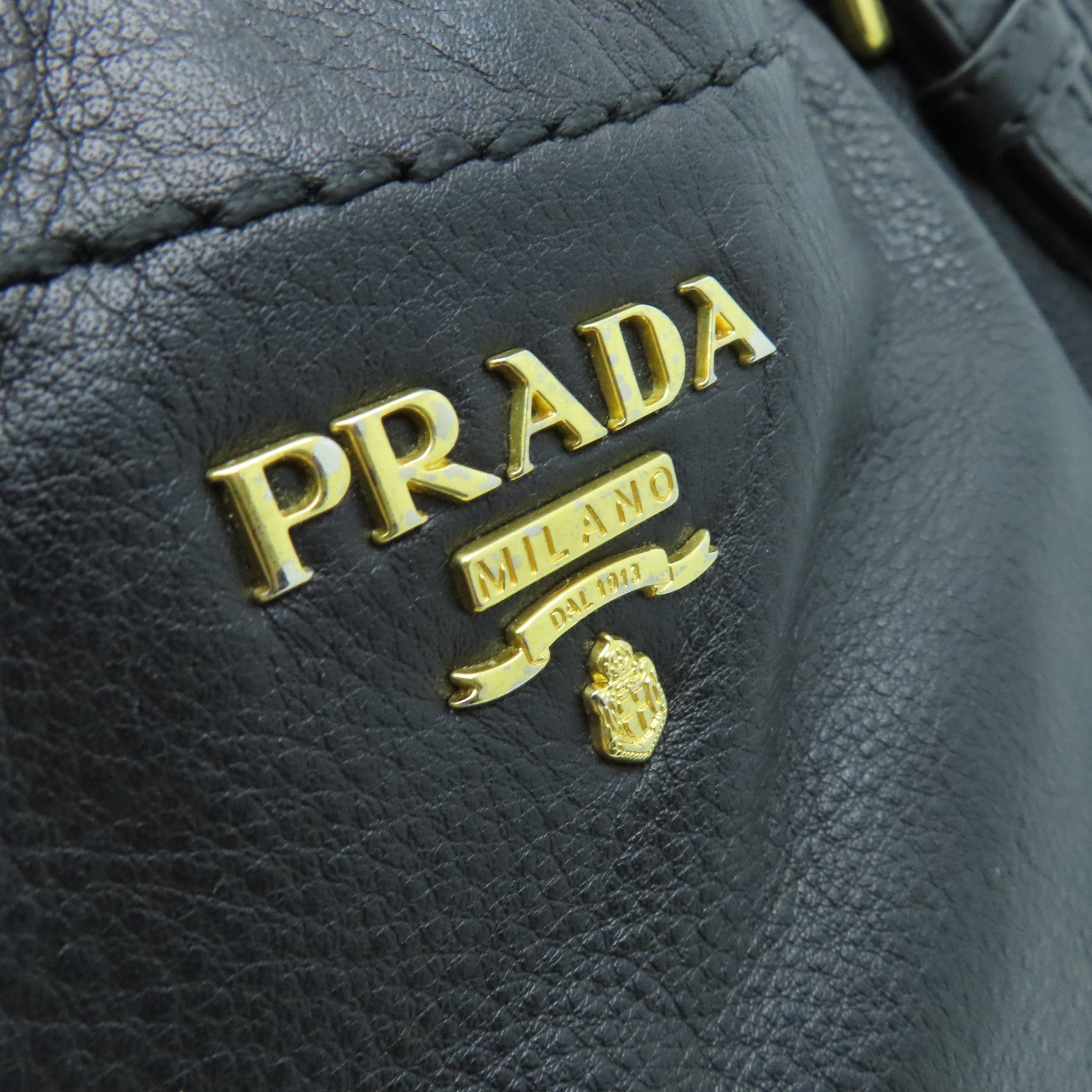 PRADA cowhide leather Shoulder Bag gold buckle shoulder bag black