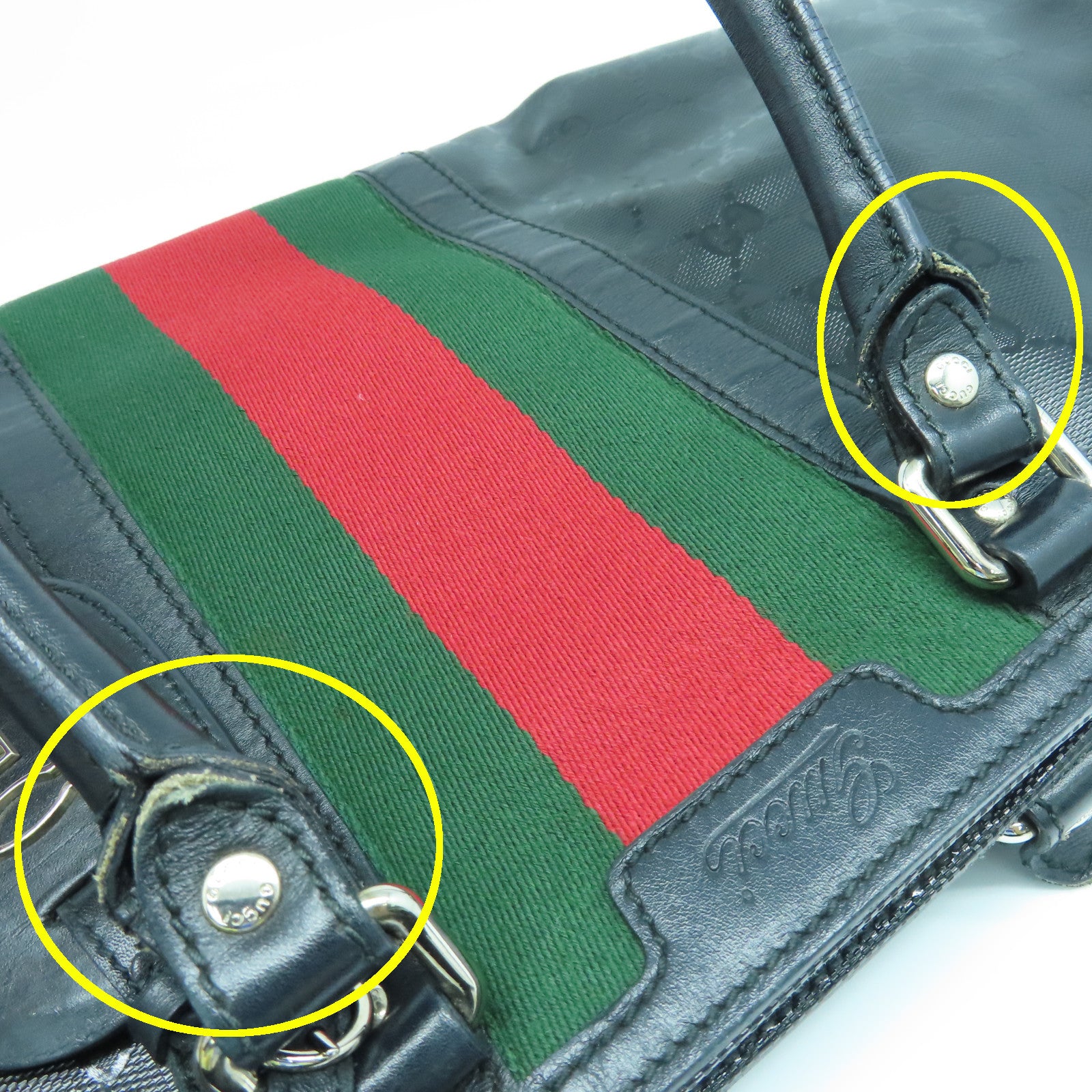GUCCI 涂层帆布Imprime Monogram Web 500 Tote银扣手挽袋黑色