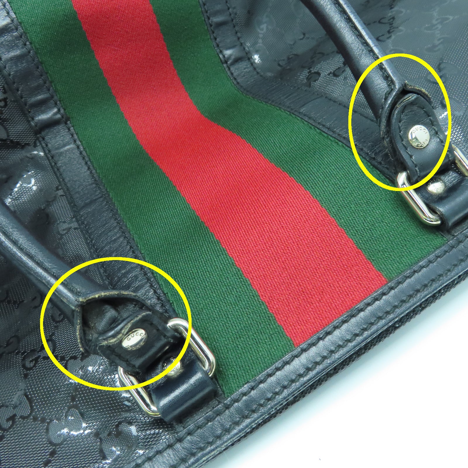 GUCCI 涂层帆布Imprime Monogram Web 500 Tote银扣手挽袋黑色