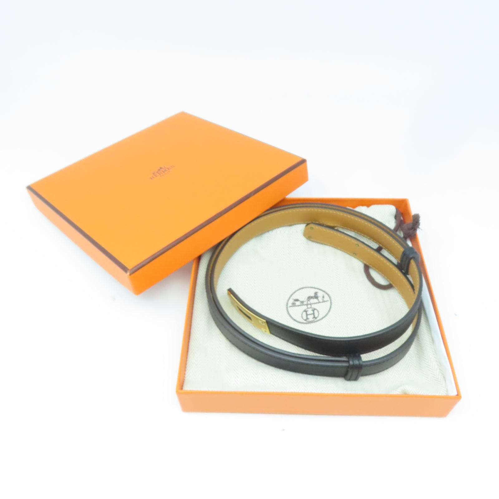 HERMES Epsom皮革Kelly Belt金扣皮帶黑色