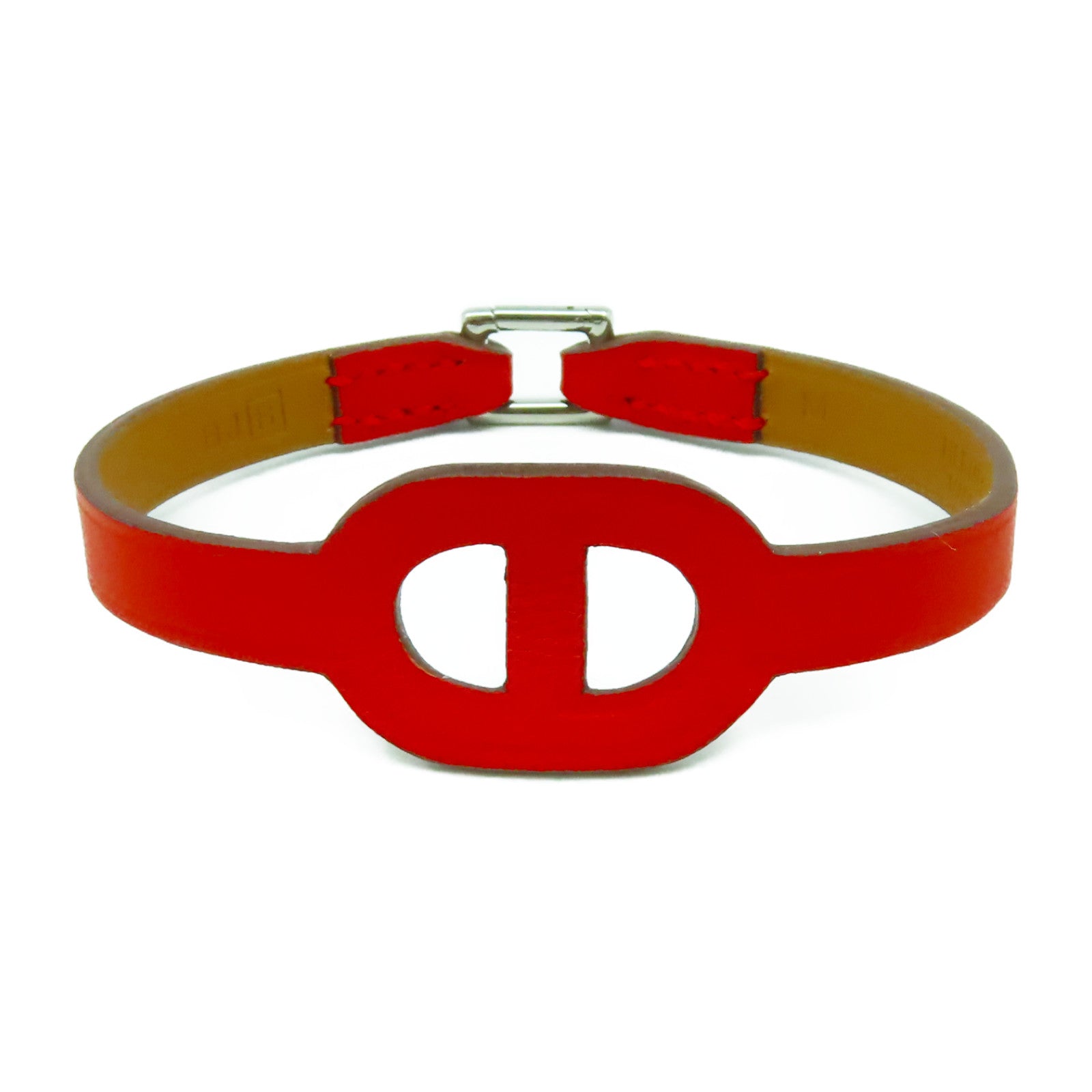 HERMES Swift皮革Bracelet銀扣手鐲橙色